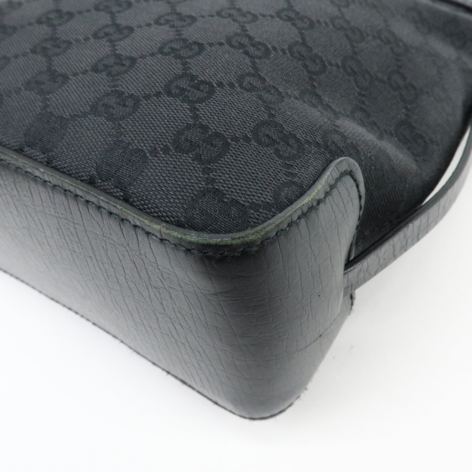 GUCCI GG Canvas Leather Tote Bag Hand Bag Shoulder Bag Black 107757