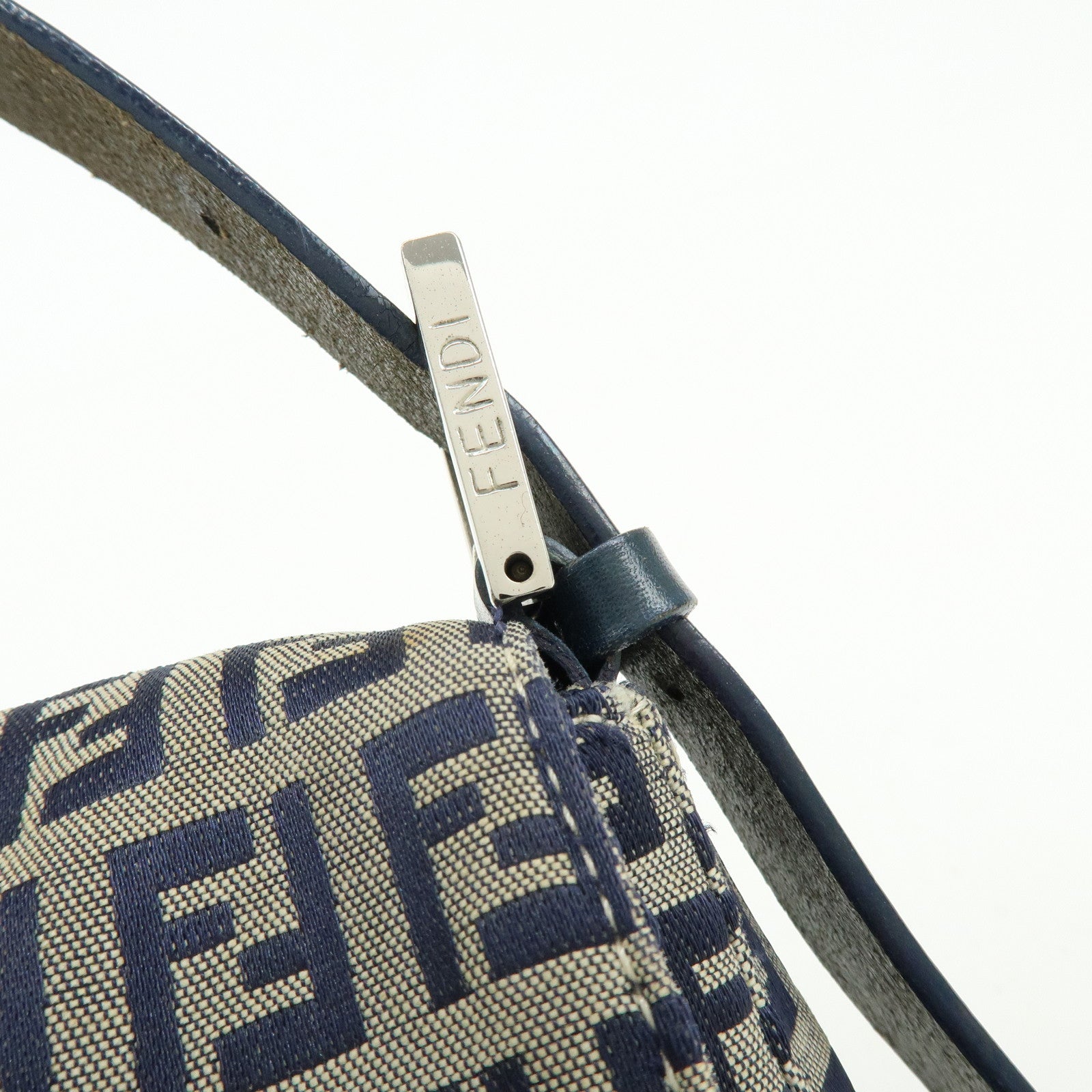 FENDI Mamma Baguette Zucchino Canvas Leather Shoulder Bag 26424