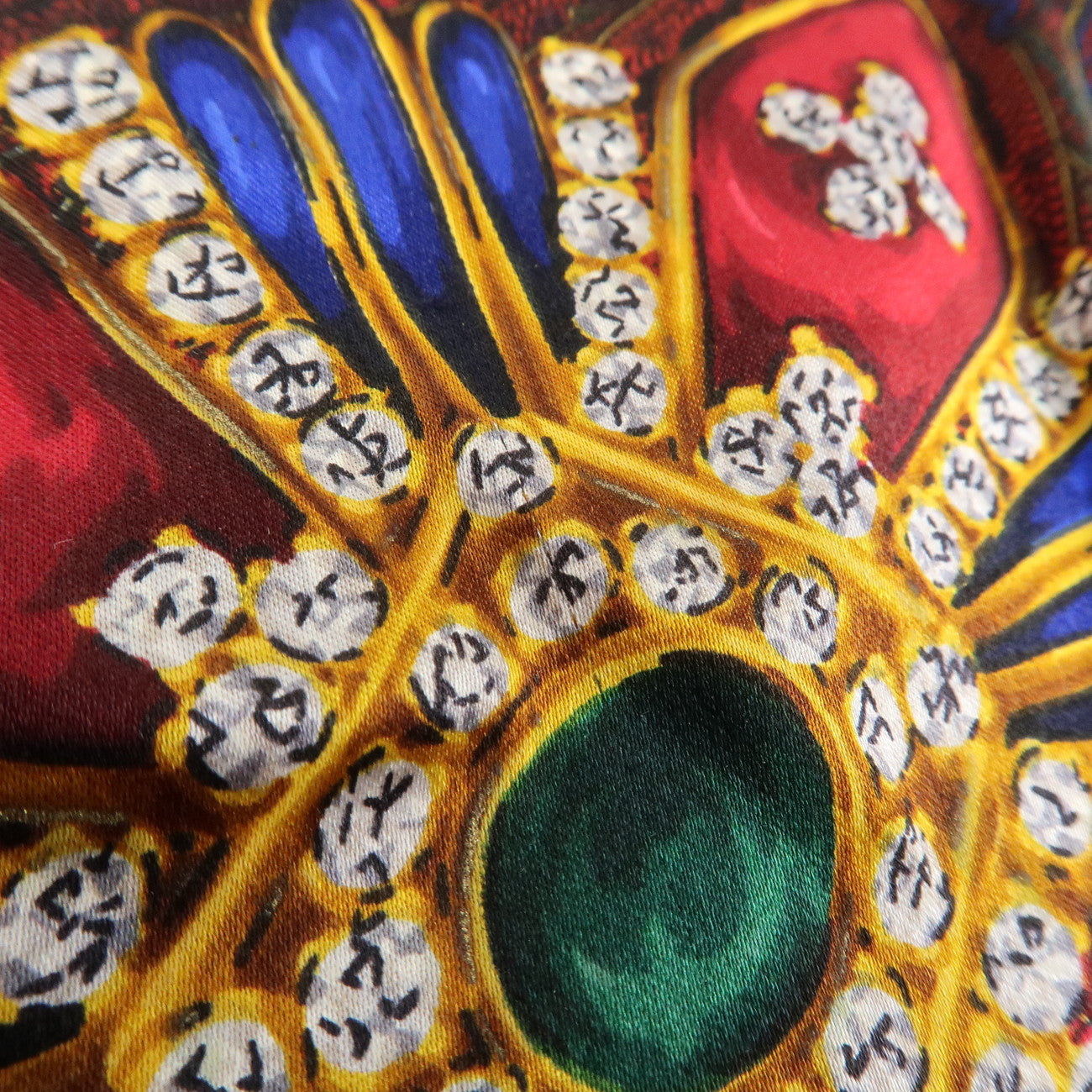 CHANEL Silk 100% Scarf  Gripoix Print Red Multi Color Used