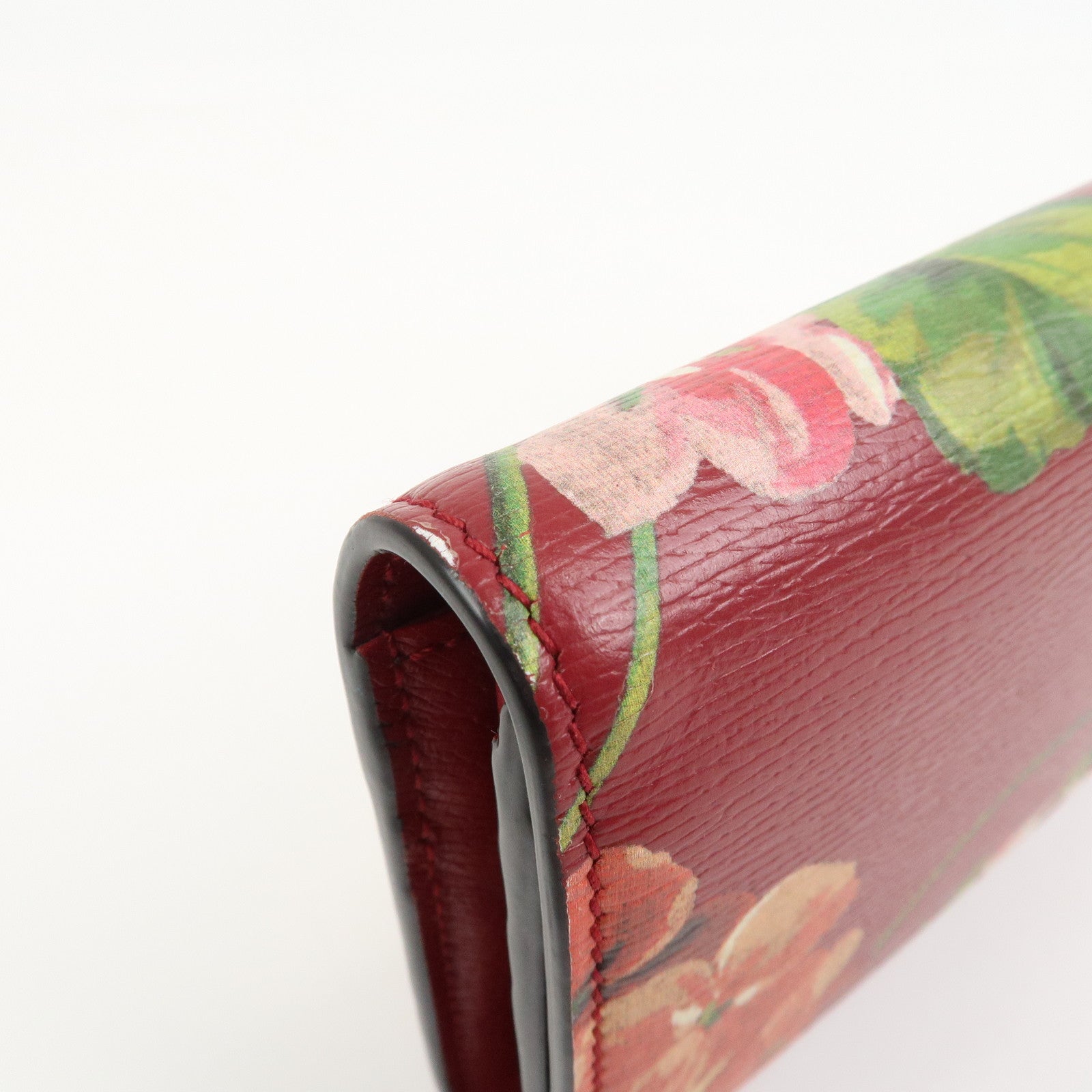 GUCCI Leather Long Wallet Flower Print Red 410100