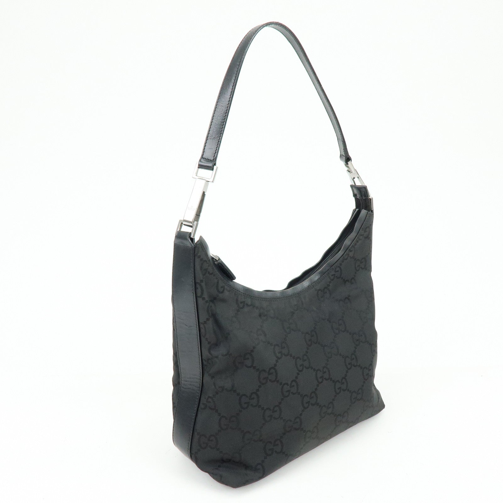 GUCCI Logo GG Nylon Leather Shoulder Bag Hand Bag Black 28335