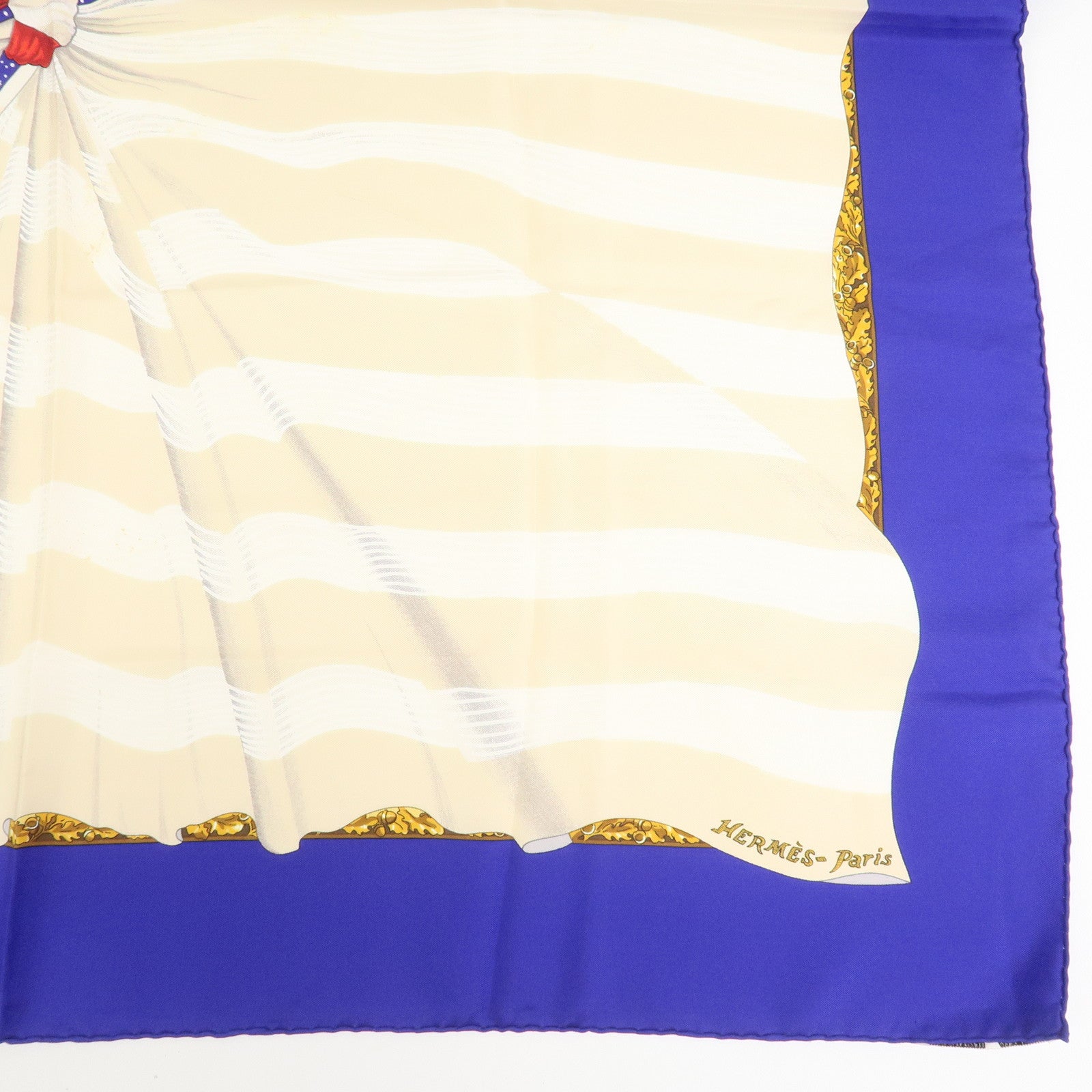 HERMES Carre 90 Silk 100% Scarf Souvenirs de Paris Blue Red Ivory