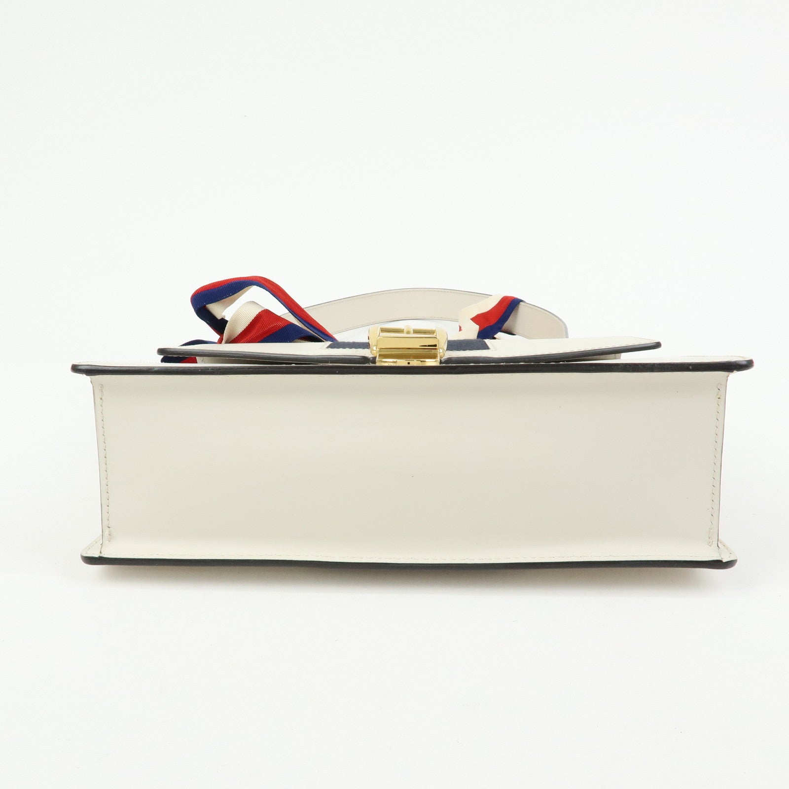 GUCCI Sylvie Sherry Leather Shoulder Bag Ribbon Charm White 421882