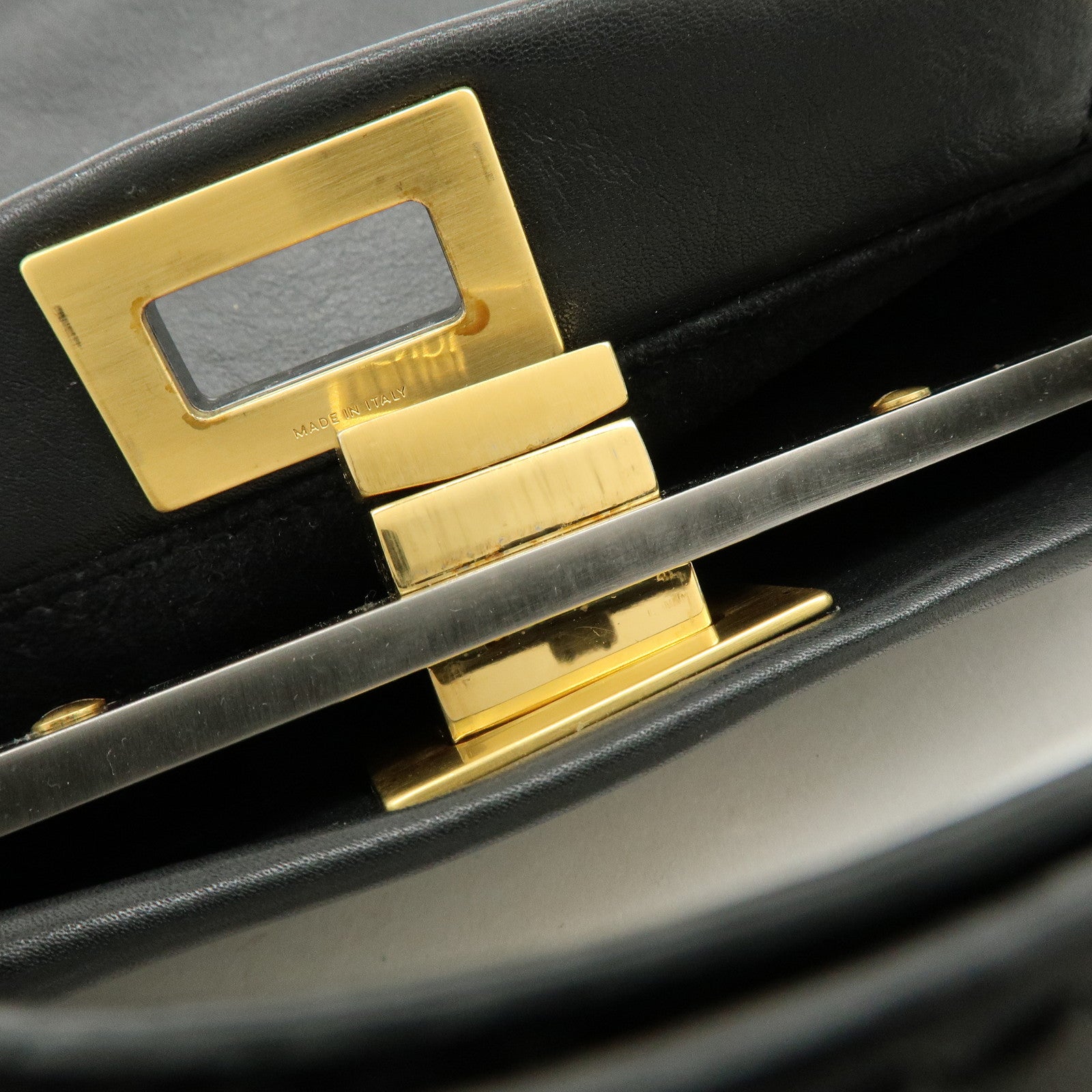 FENDI Peekaboo Leather 2Way Bag Hand Bag Shoulder Bag Black 8BN227