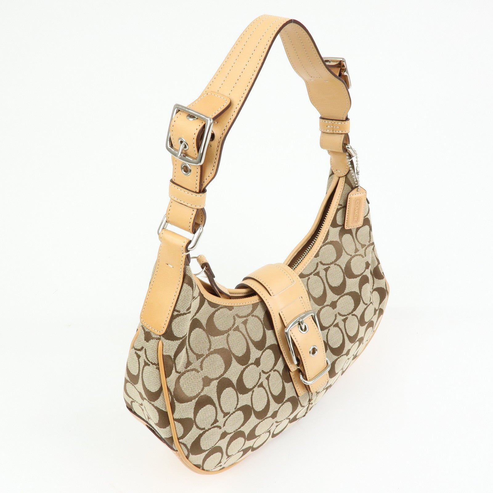 COACH Signature Canvas Leather Shoulder Bag Hand Bag Beige