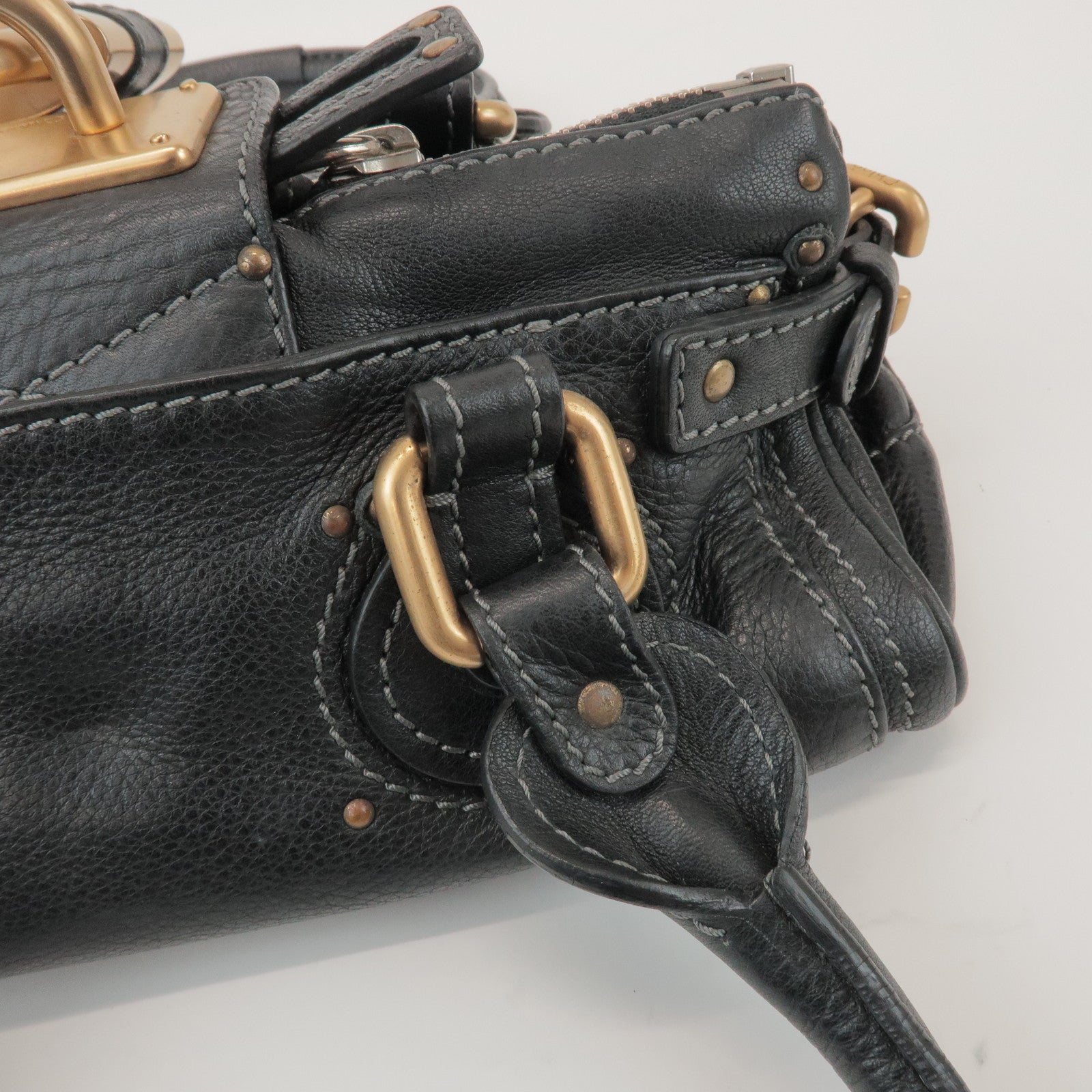 Chloe Logo Paddington Mini Leather Hand Bag Cadena Black