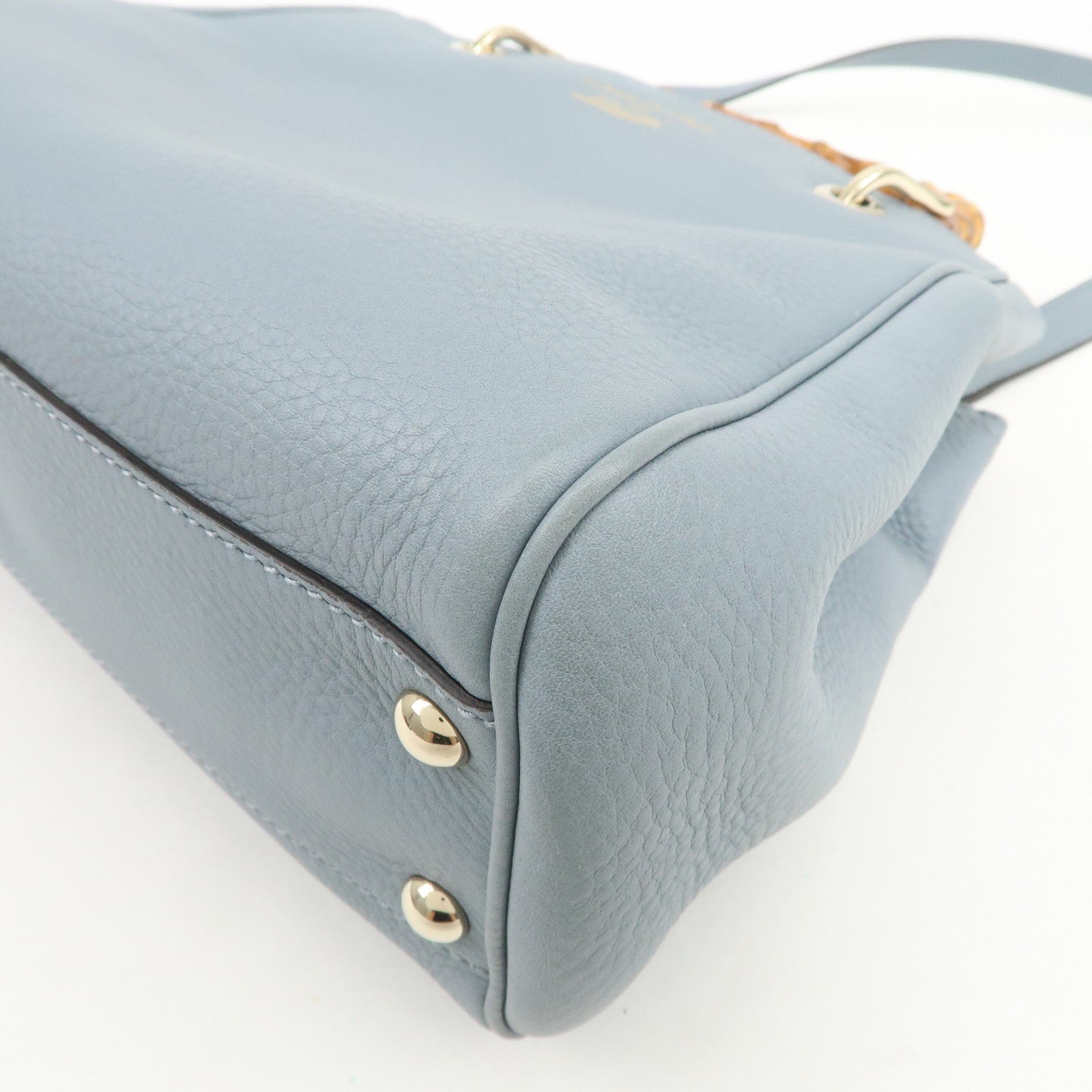 GUCCI Bamboo Leather 2Way Bag Hand Shoulder Bag Light Blue 336032