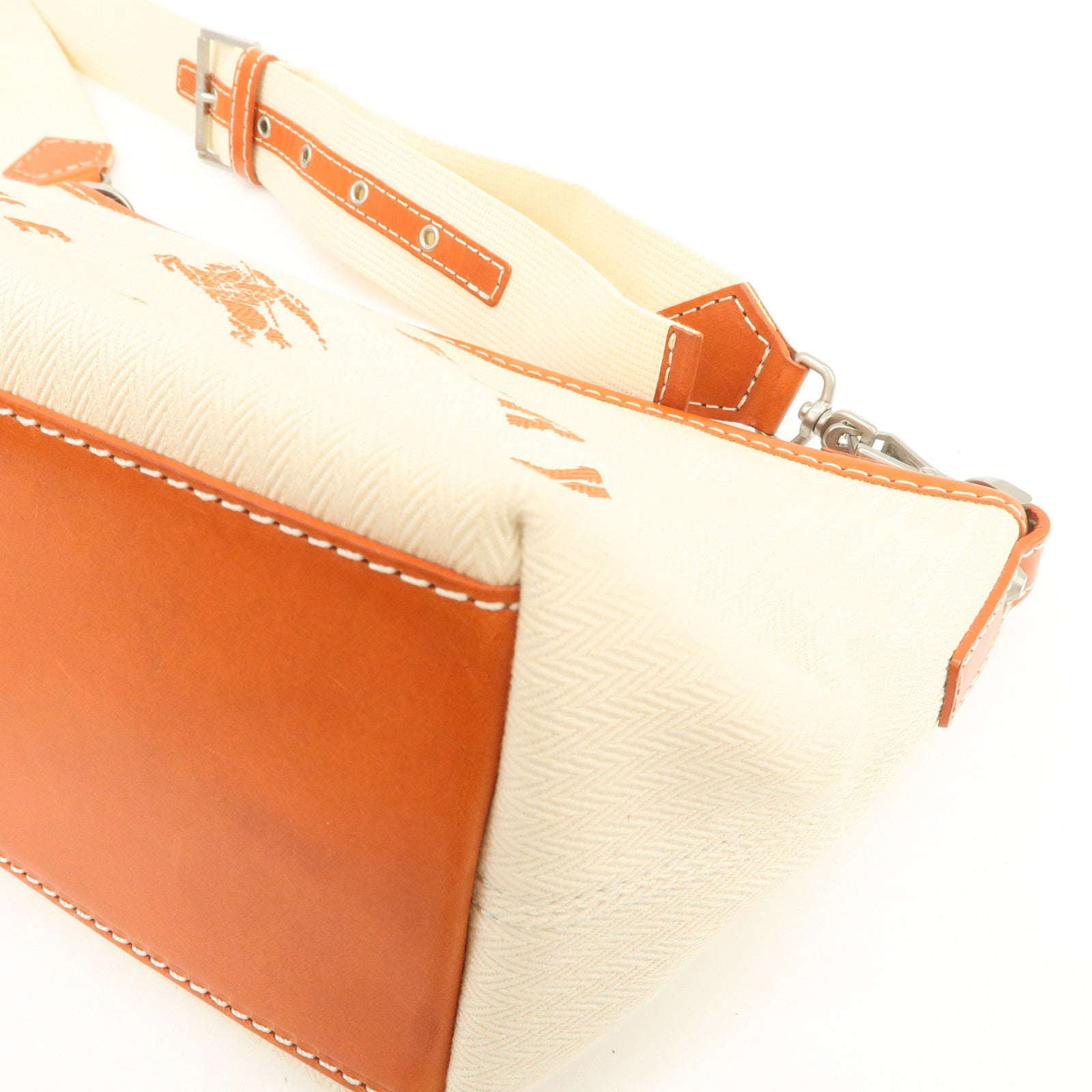 BURBERRY Blue Label  Canvas Leather Shoulder Bag Ivory Brown