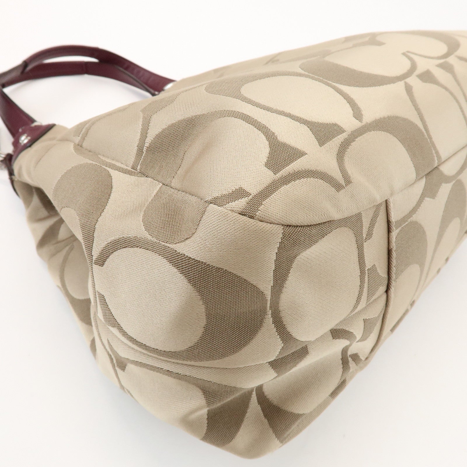 COACH Signature Canvas Leather Shoulder Bag Hand Bag Beige Bordeaux