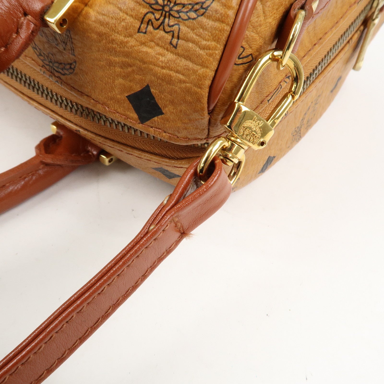 MCM Visetos Leather 2Way Bag Boston Bag Cognac