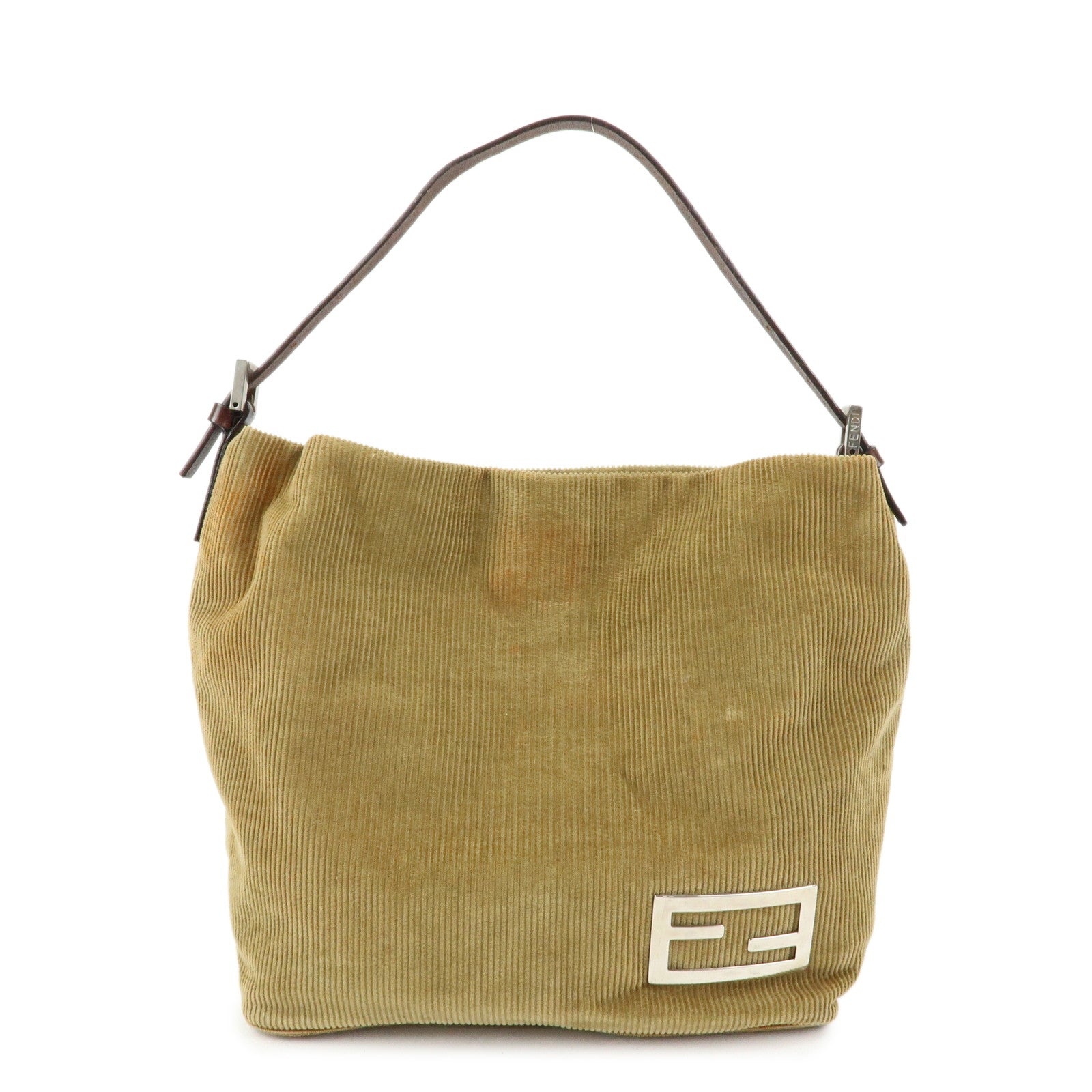 FENDI Corduroy Leather Mini Hand Bag Light Brown 26637