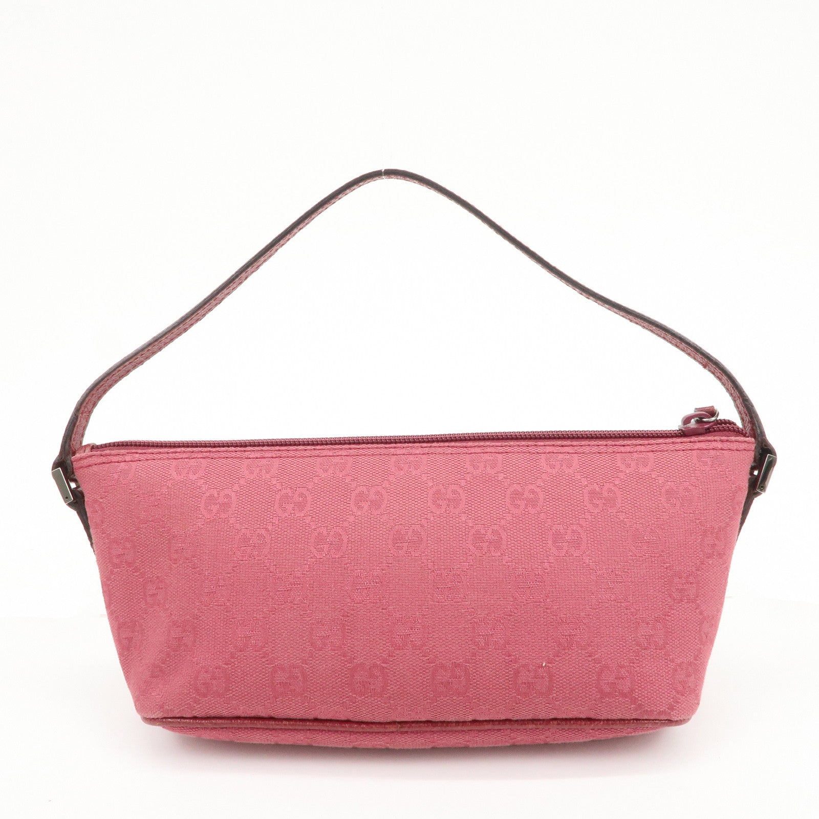 GUCCI Boat Bag GG Monogram Canvas Leather Hand Bag Pouch Pink 07198