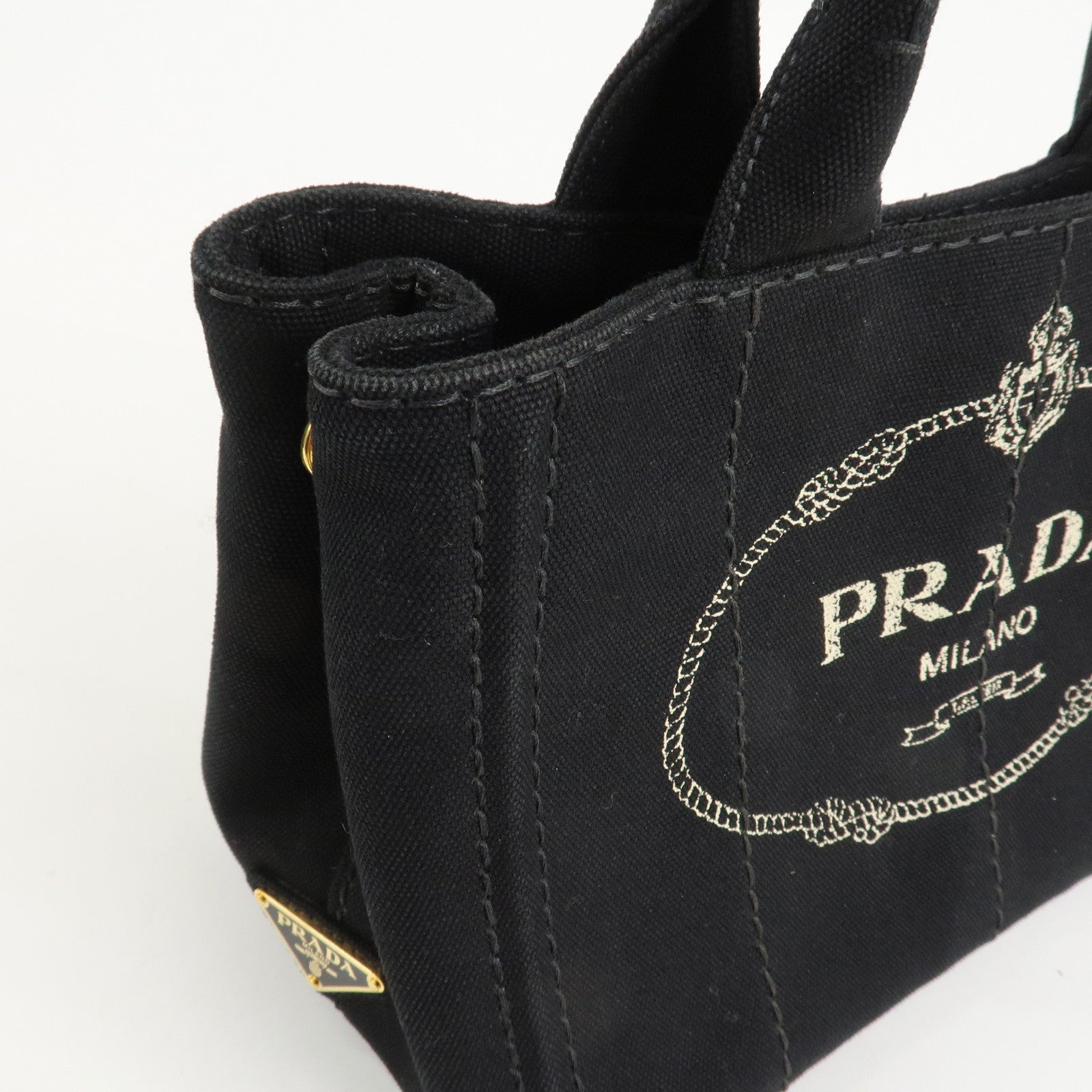 PRADA Canapa Mini Canvas 2Way Hand Bag Tote Bag Black 1BG439 Used