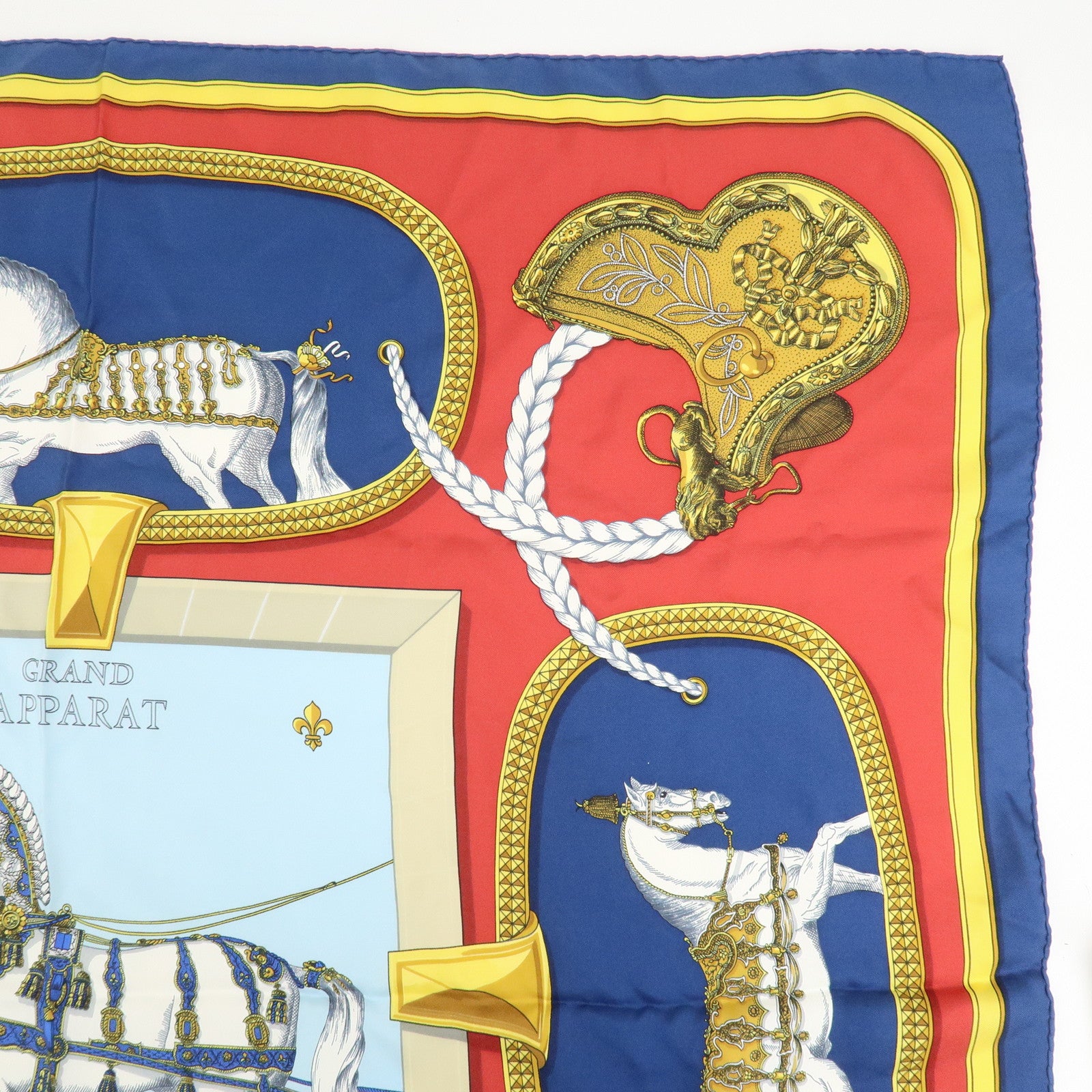 HERMES Carre 90 Silk 100% Scarf GRAND APPARAT Red Navy