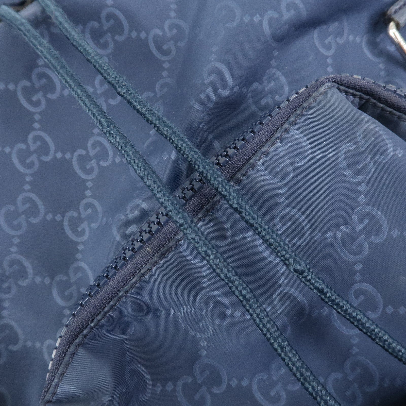 GUCCI GG Nylon Leather Backpack Rucksack Navy 387071