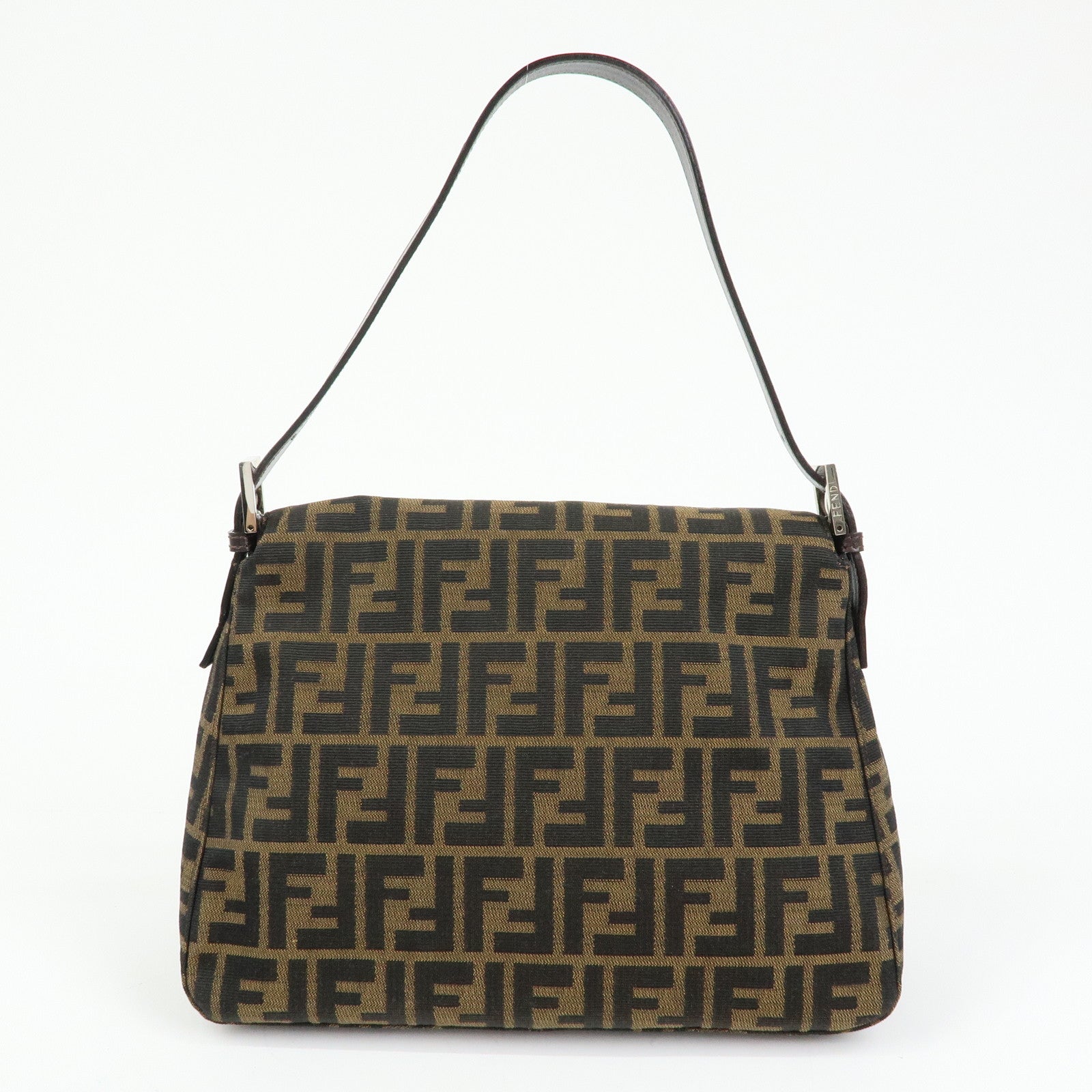 FENDI Mamma Baguette Zucca Canvas Leather Shoulder Bag Brown 26325