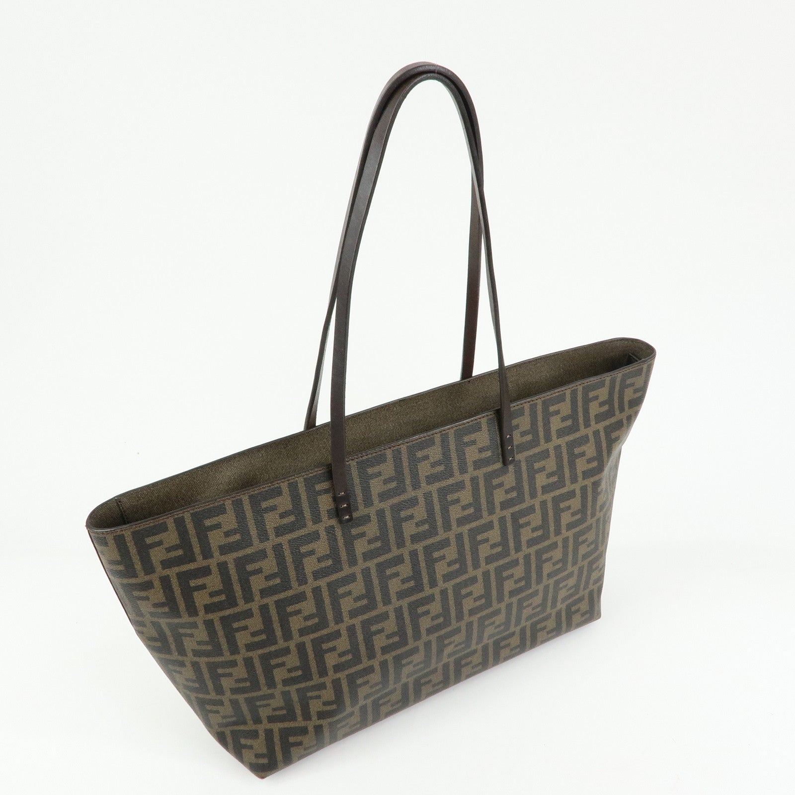 FENDI Zucca Canvas PVC Leather Tote Bag Shoulder Bag Brown 8BH185