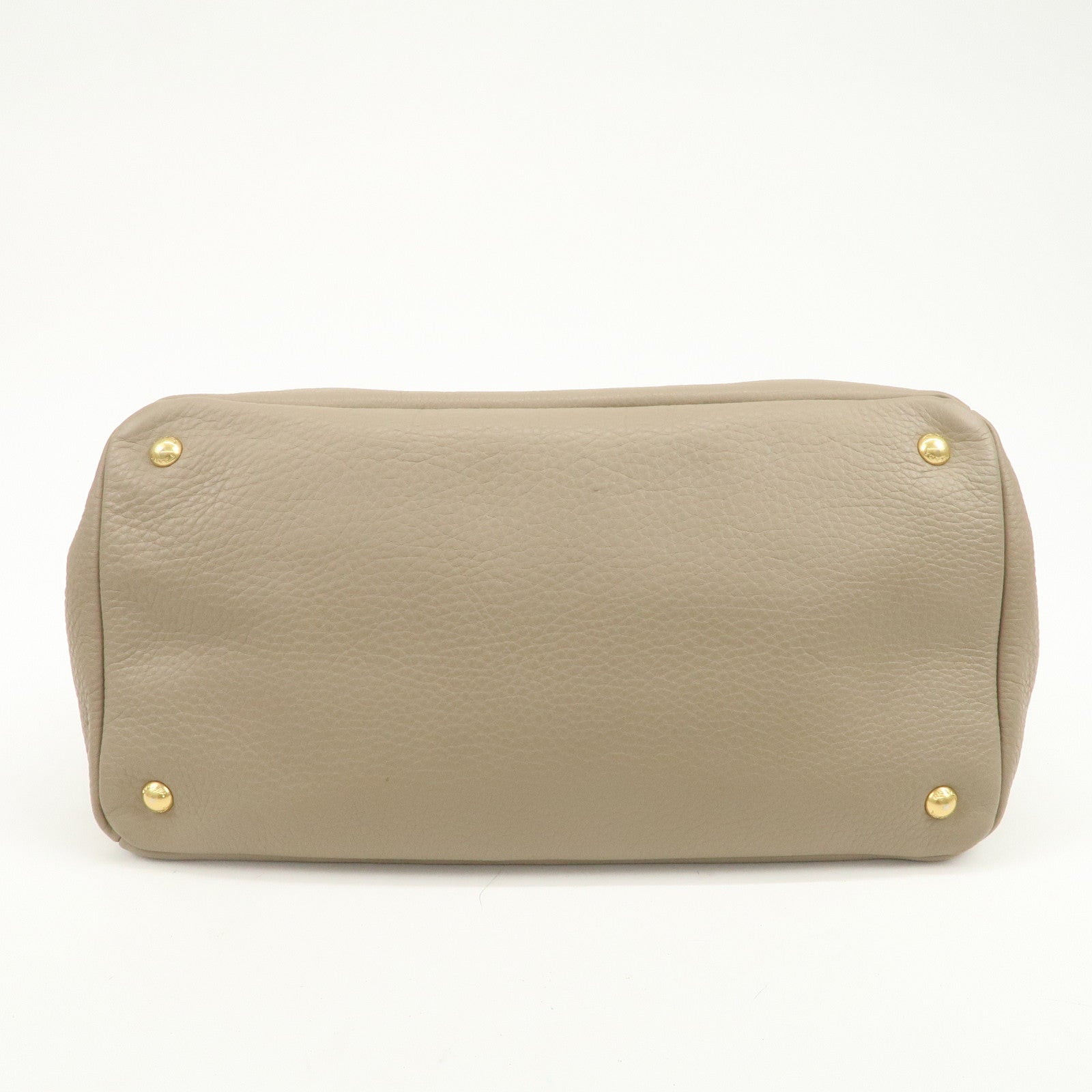 PRADA Logo Leather 2Way Bag Hand Bag Tote Bag Beige BR4393
