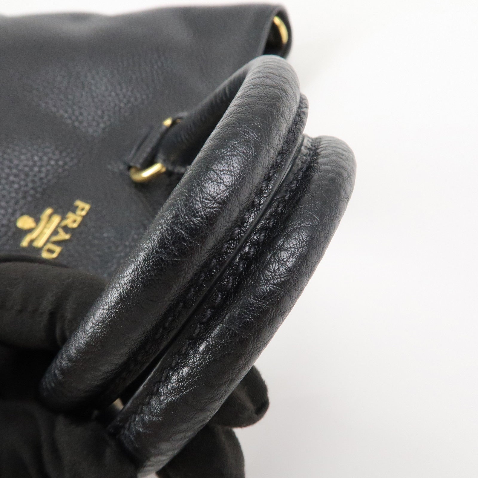 PRADA Vitello Daino Leather 2Way Tote Bag Shoulder Bag Black BN1713