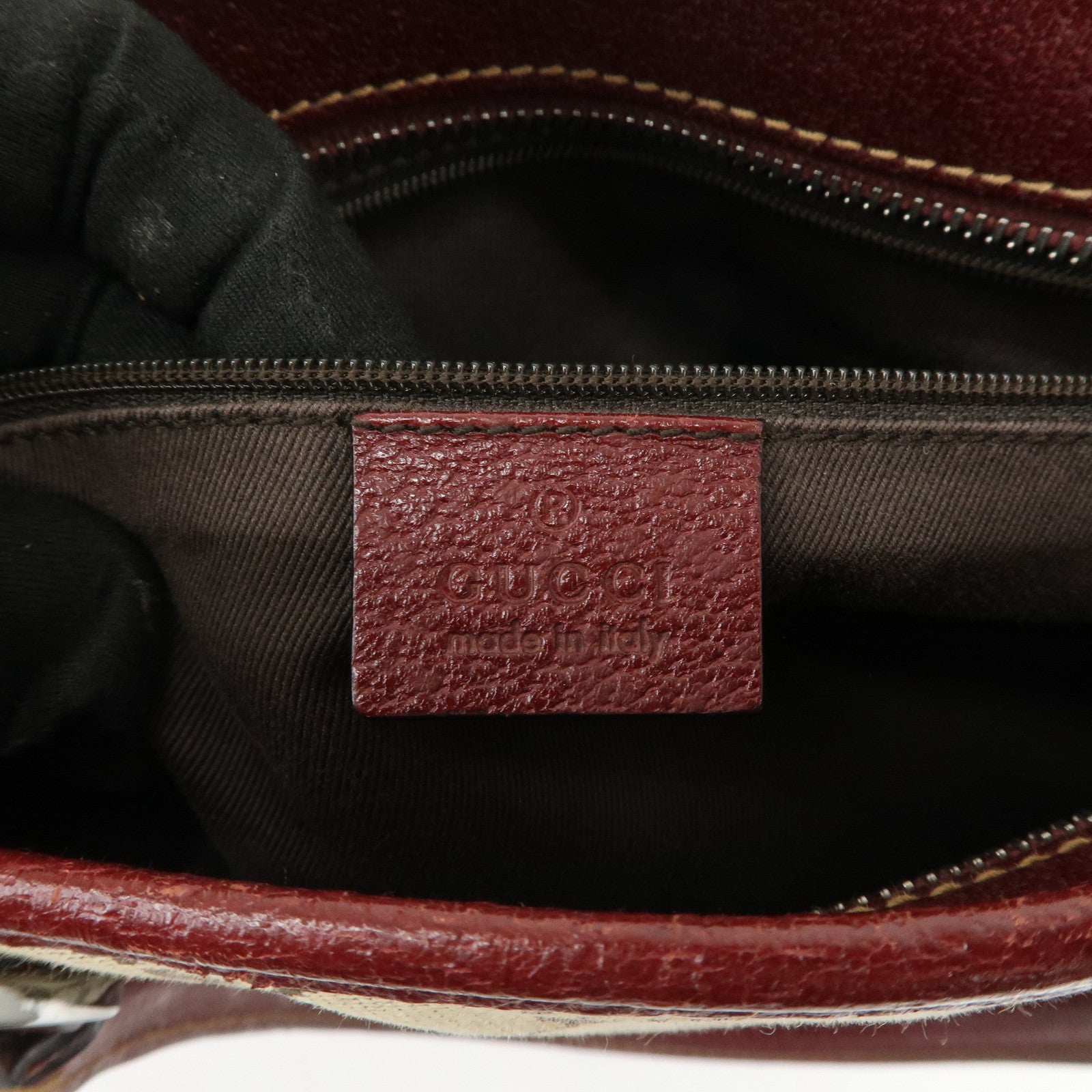 GUCCI GG Monogram Canvas Leather Tote Bag Beige Bordeaux 113011
