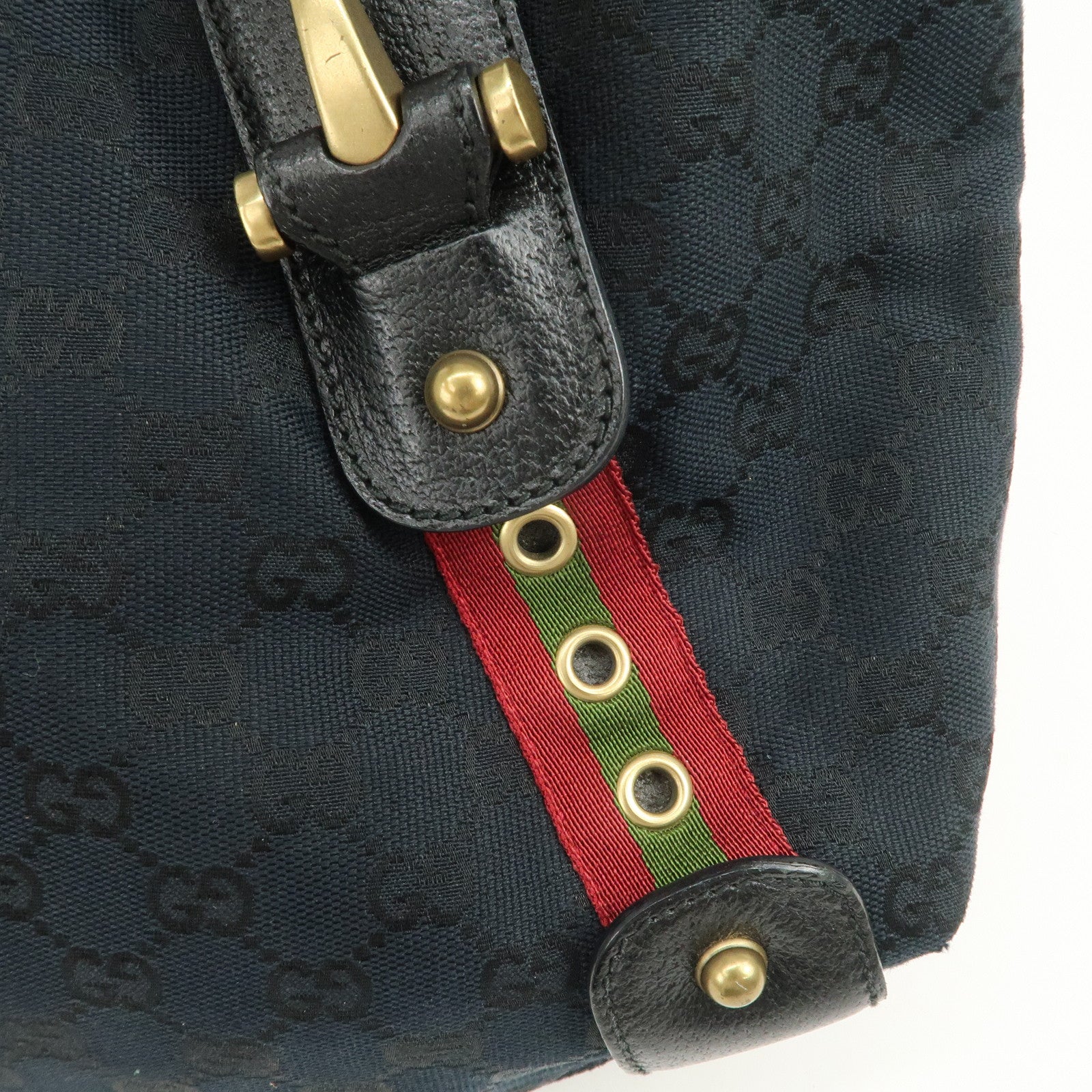 GUCCI Horsebit GG Canvas Leather Tote Bag Hand Bag Black 144186