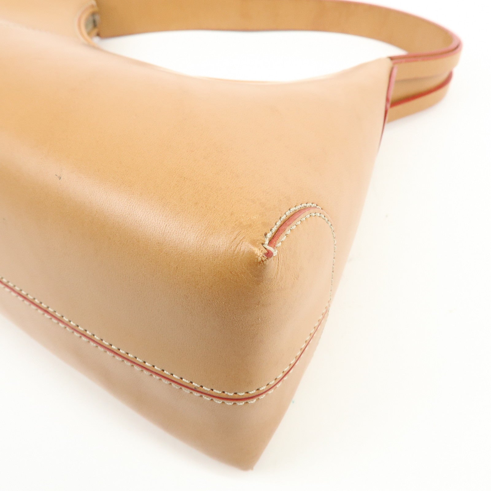 TOD'S Leather Stitched Shoulder Bag Hand Bag Camel