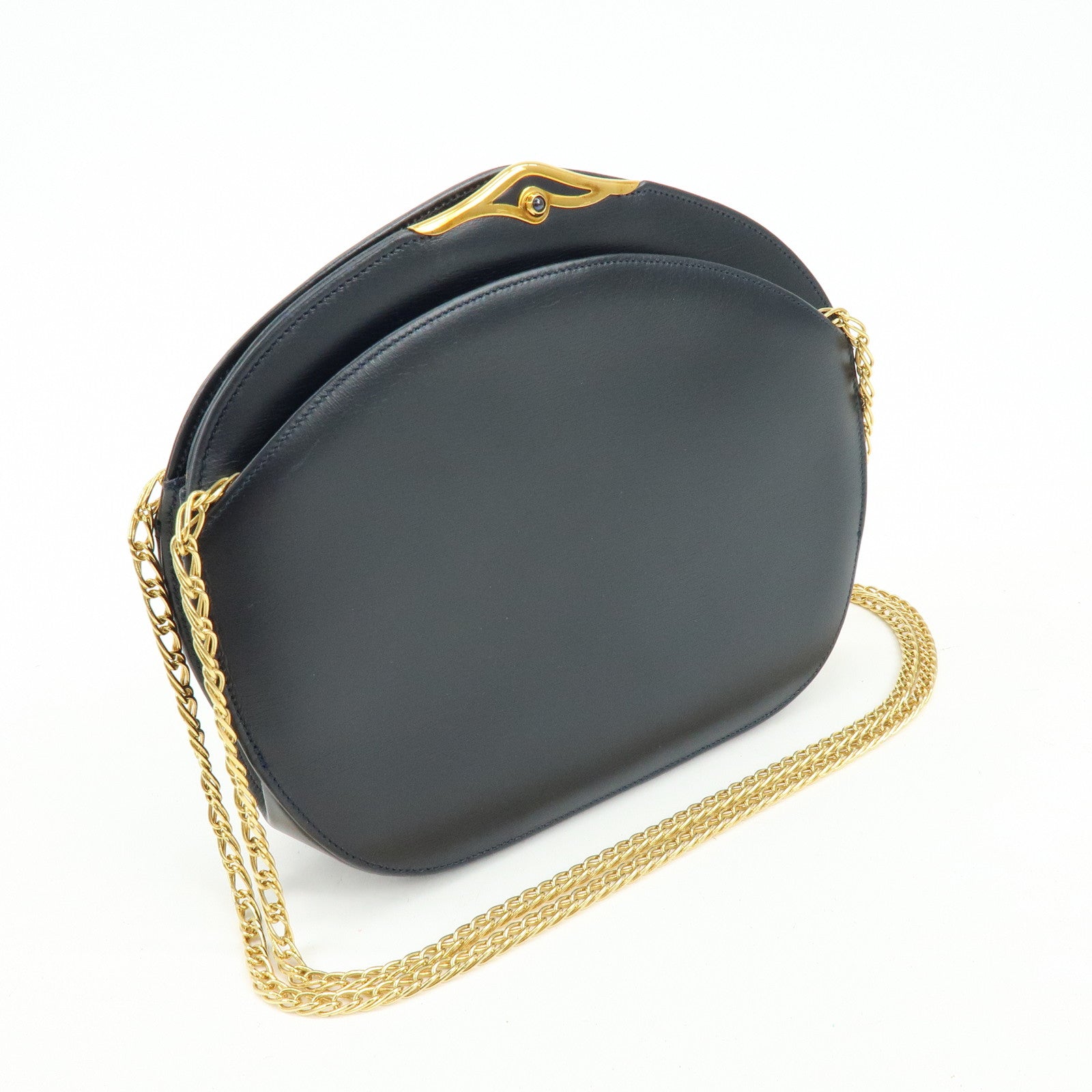 Cartier Sapphire Line Calf Leather Chain Shoulder Bag Navy
