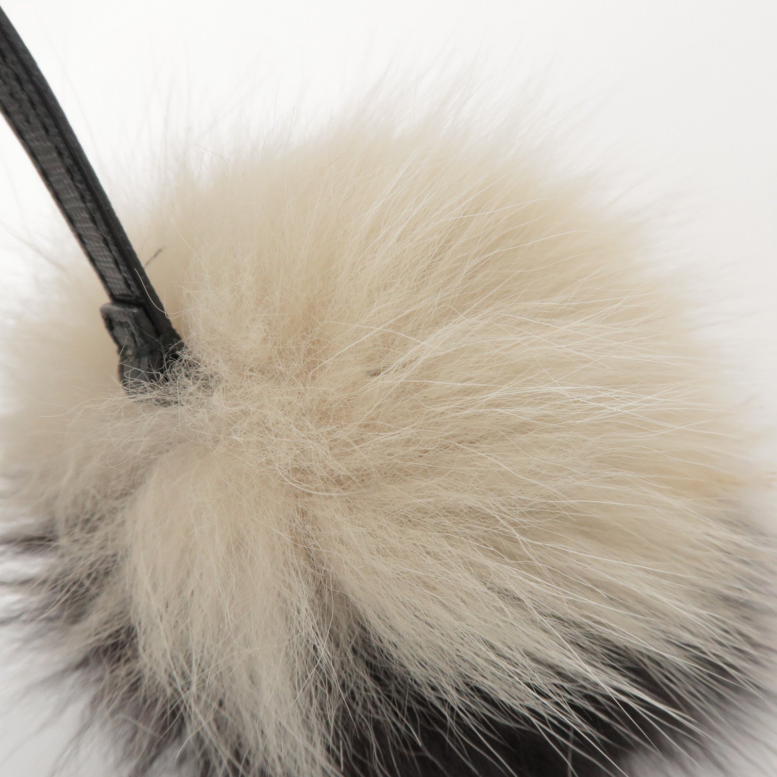 FENDI Fur Leather Bag Charm Key Chain Black White