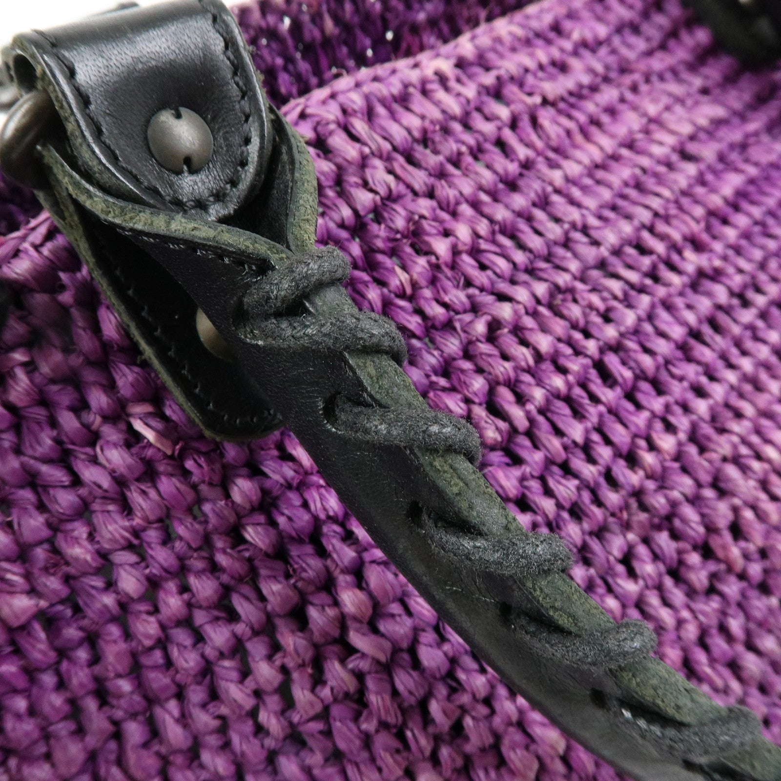 BALENCIAGA Leather Raffia Small Hand Bag Purple Black 236741