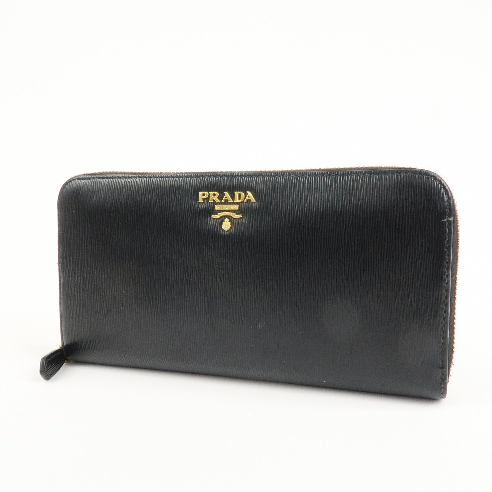 PRADA Vitello Move Leather Round Zippy Wallet Black 1ML506 Used