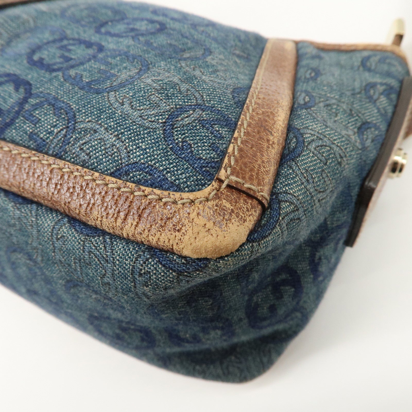 GUCCI Abbey Denim Leather Shoulder Bag Hand Bag Blue 130939 Used