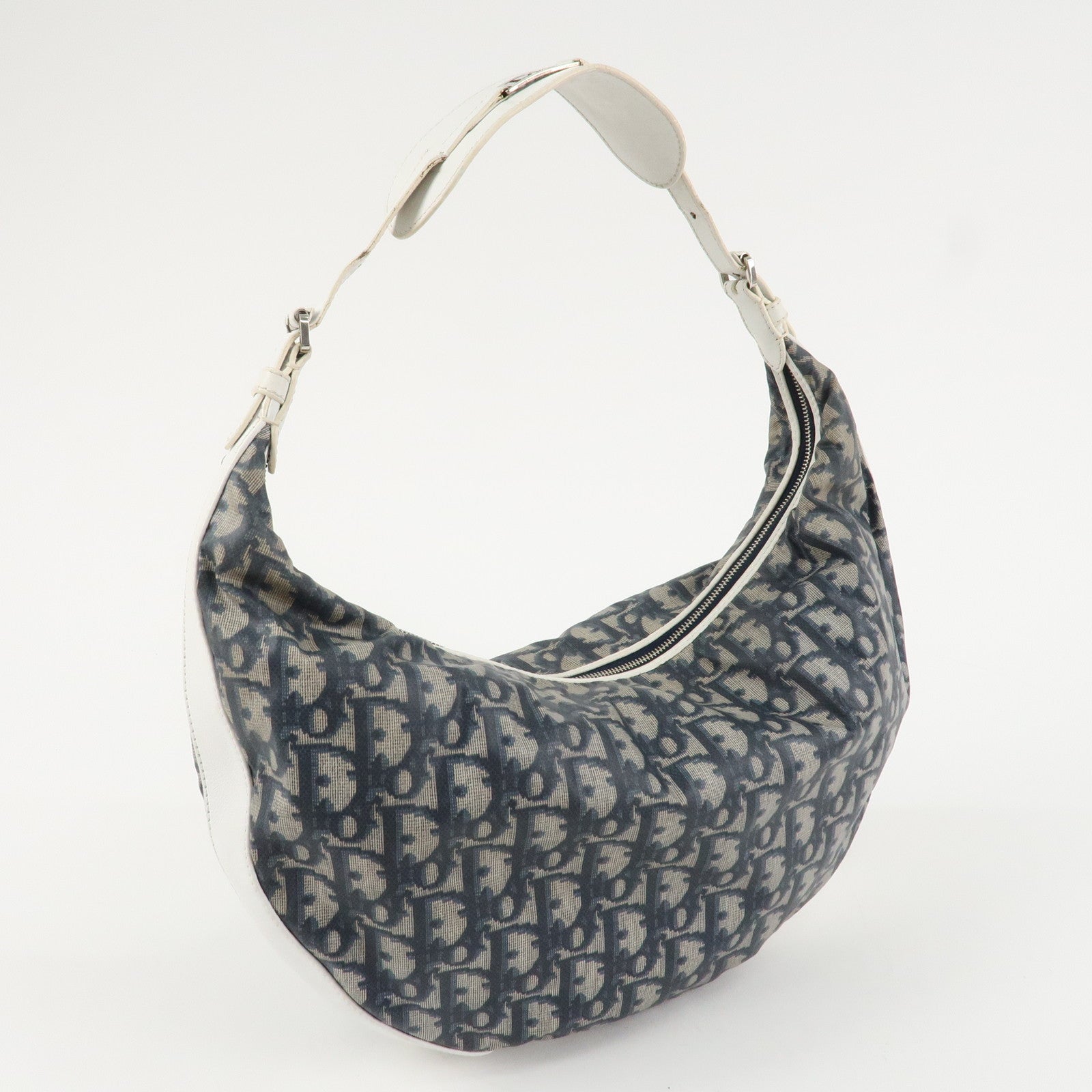 Christian Dior Trotter PVC Leather Shoulder Bag Hand Bag Navy White Used