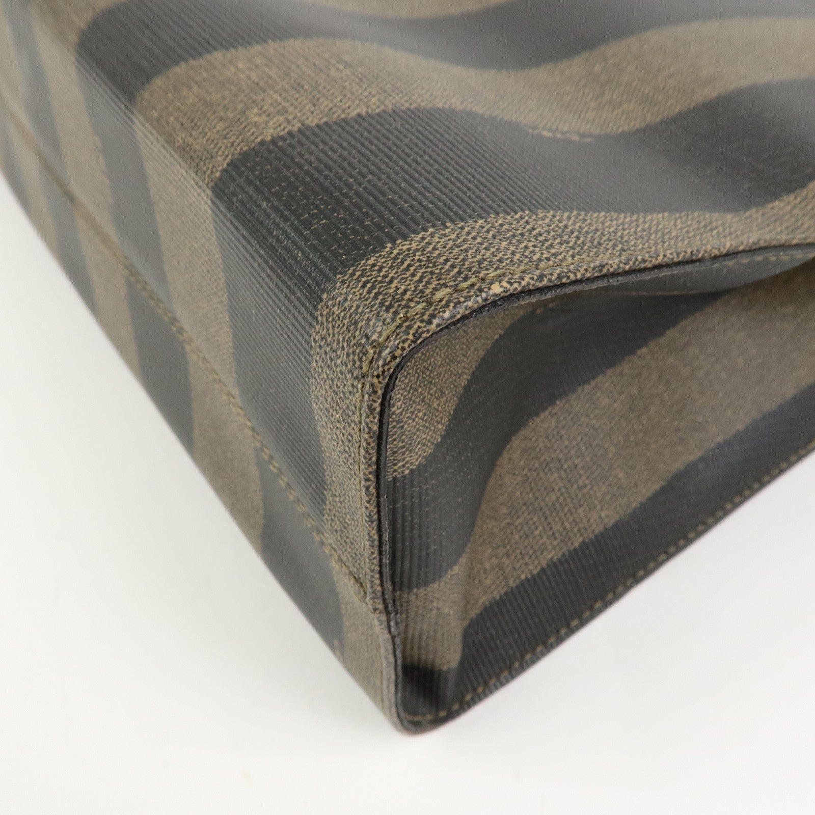 FENDI Pequin PVC Coating Canvas Leather Tote Bag Brown Black 259980