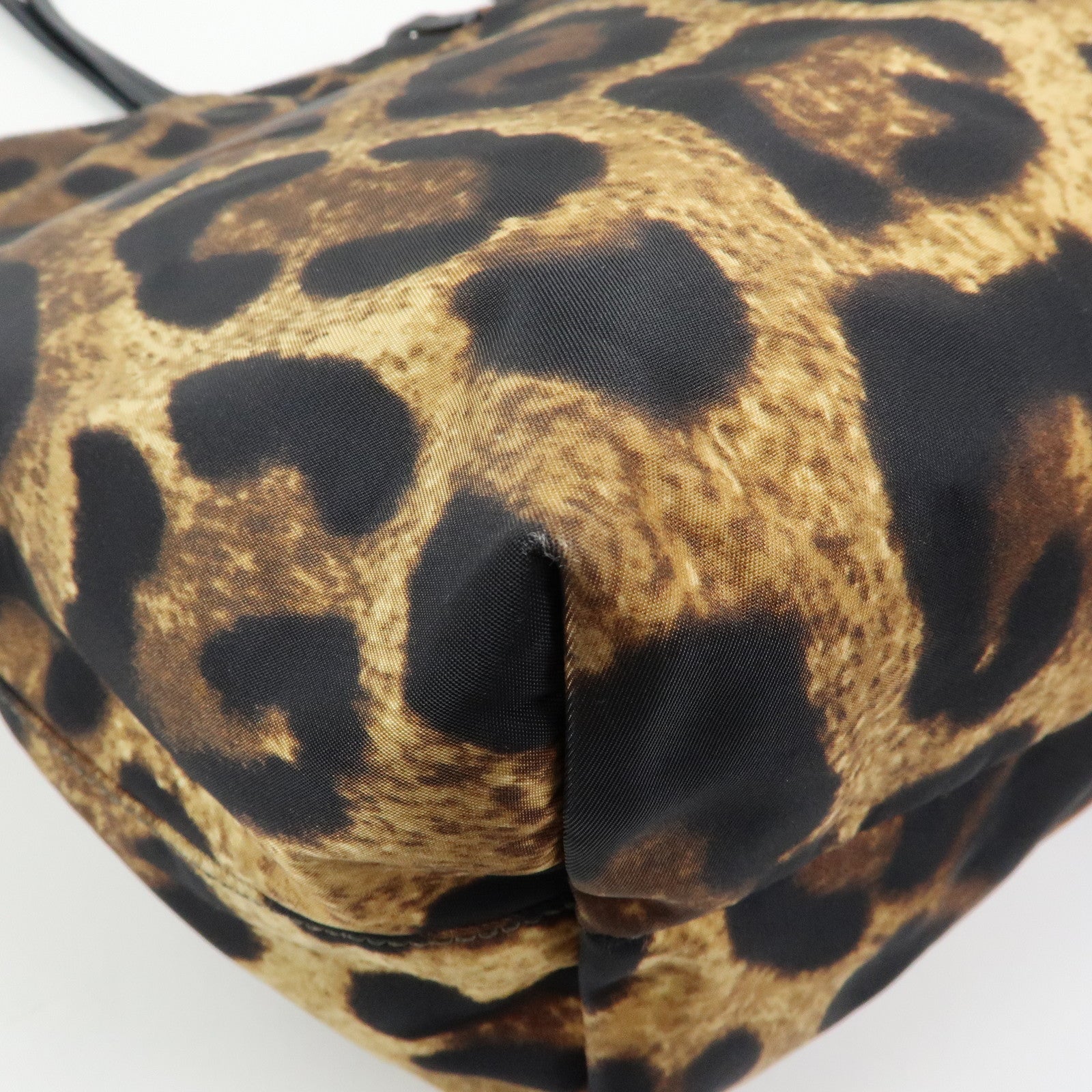Ferragamo Gancini Nylon Leather Leopard Tote Bag Shoulder Bag Brown
