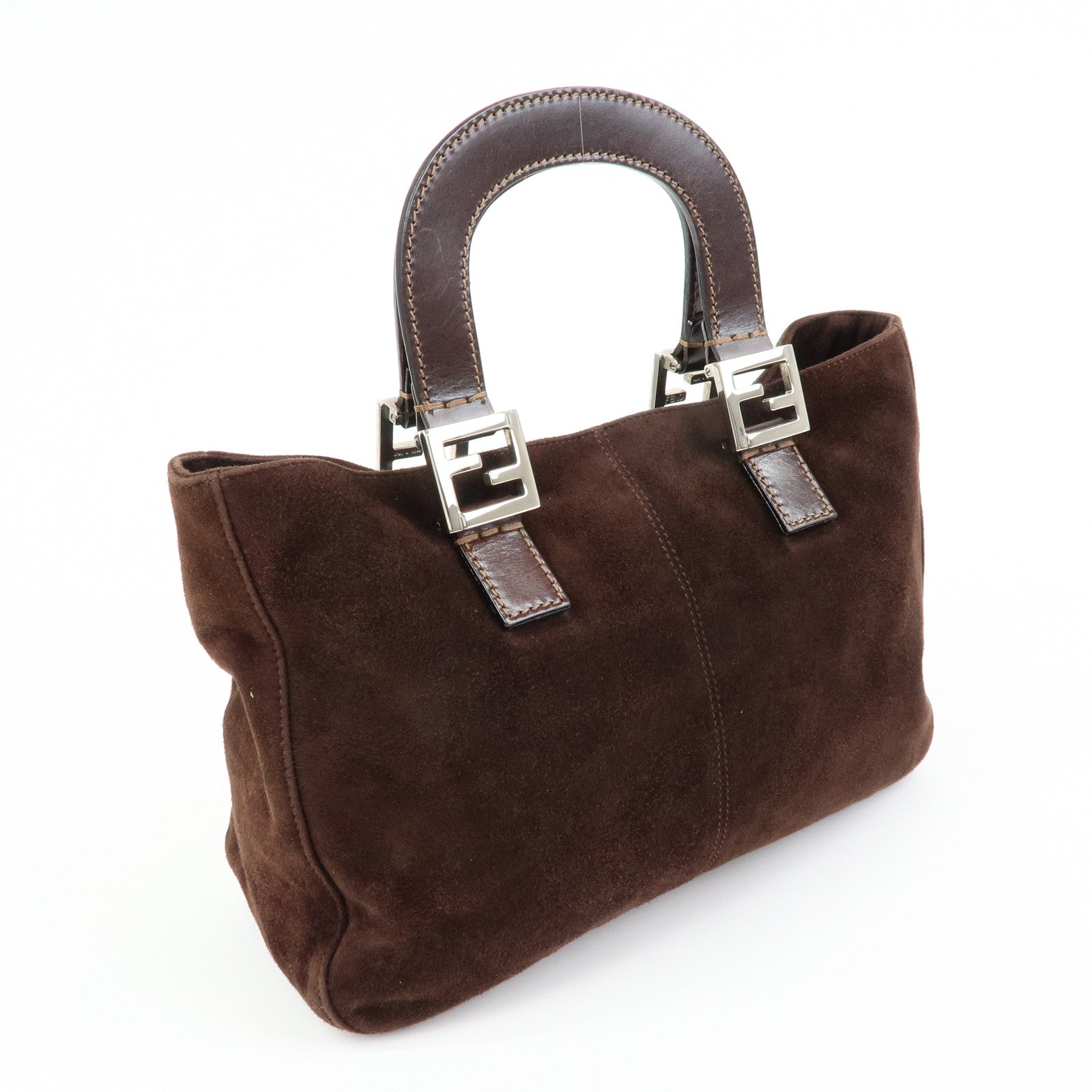 FENDI Suede Leather Tote Bag Hand Bag Brown 26329