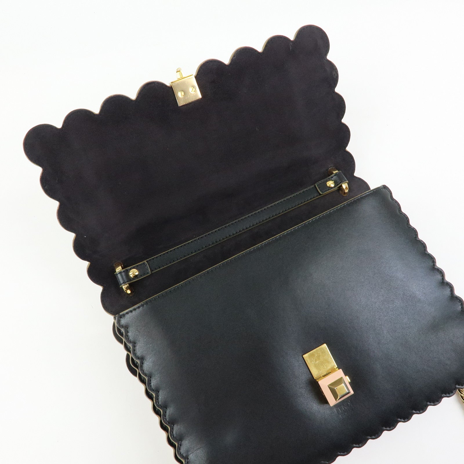 FENDI KAN I Leather 2Way Bag Shoulder Bag Hand Bag Black 8BT283