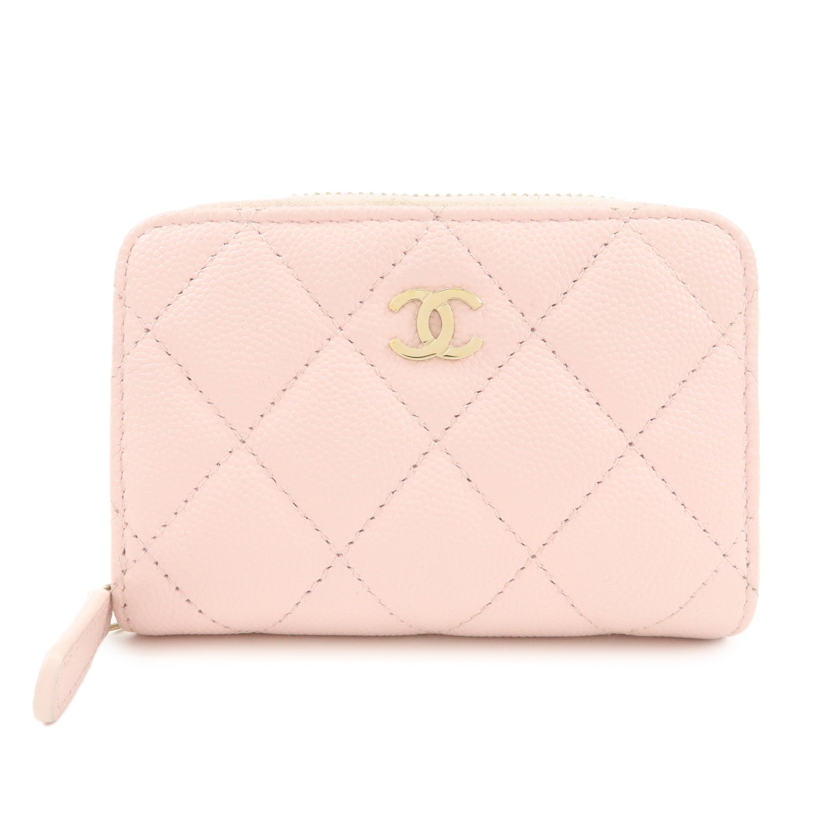 CHANEL Time Classic Matelasse Caviar Skin Zippy Coin Purse Pink AP0216 Used