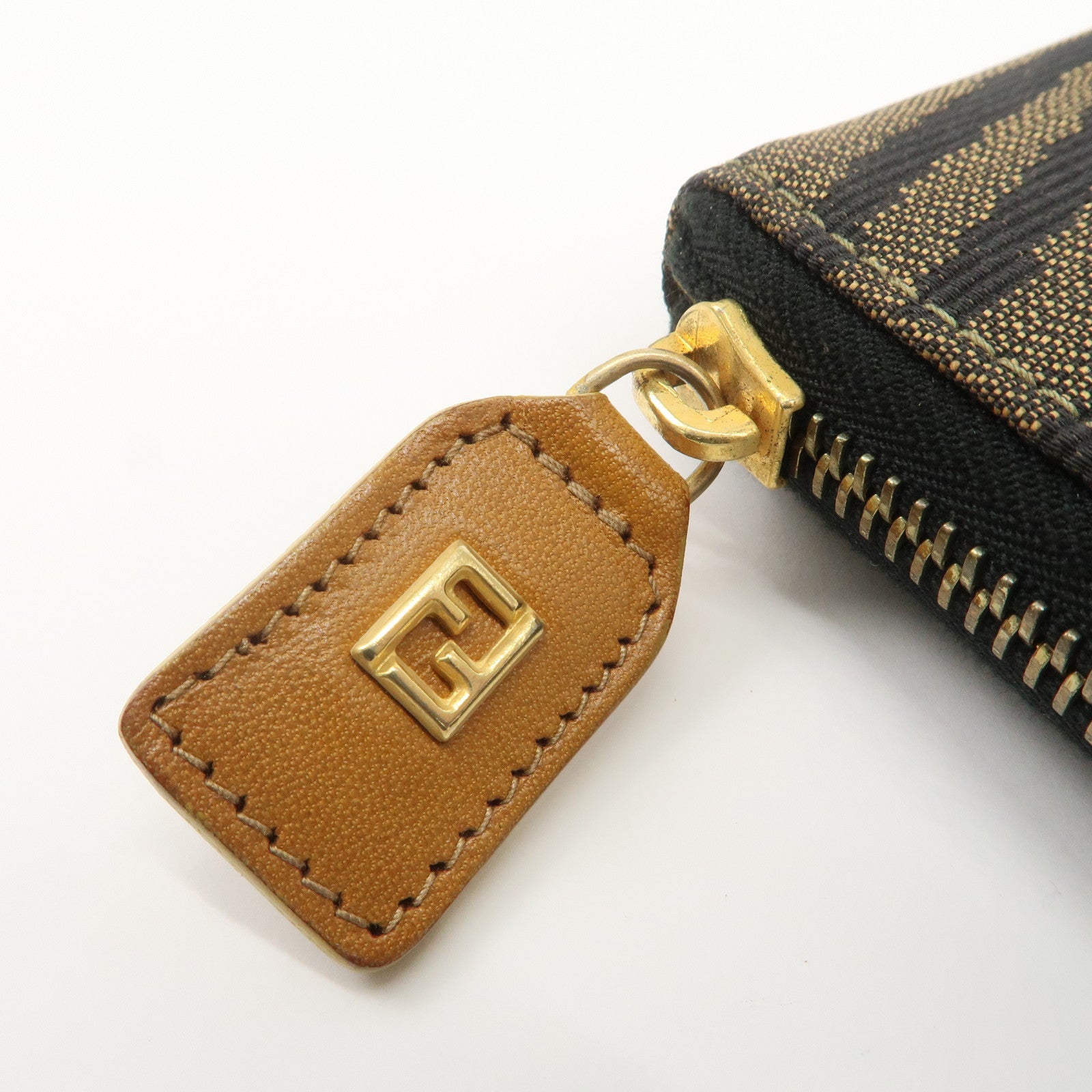 FENDI Logo Canvas Leather Hand Bag Animal Print Yellow Black 26347