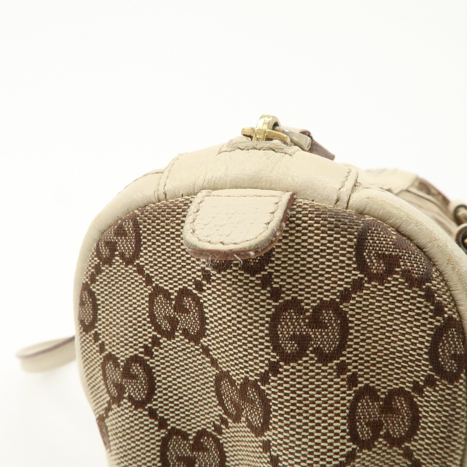 GUCCI Abbey GG Canvas Leather Boston Bag Beige Brown 130942
