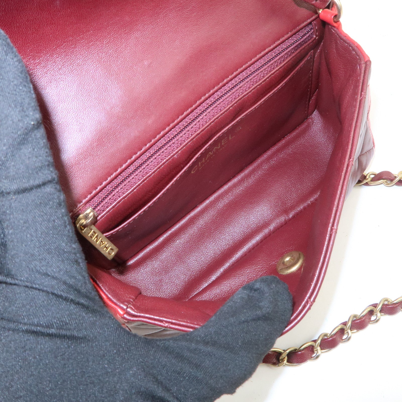 CHANEL Mini Matelasse Lamb Skin Chain Shoulder Bag Red A69900