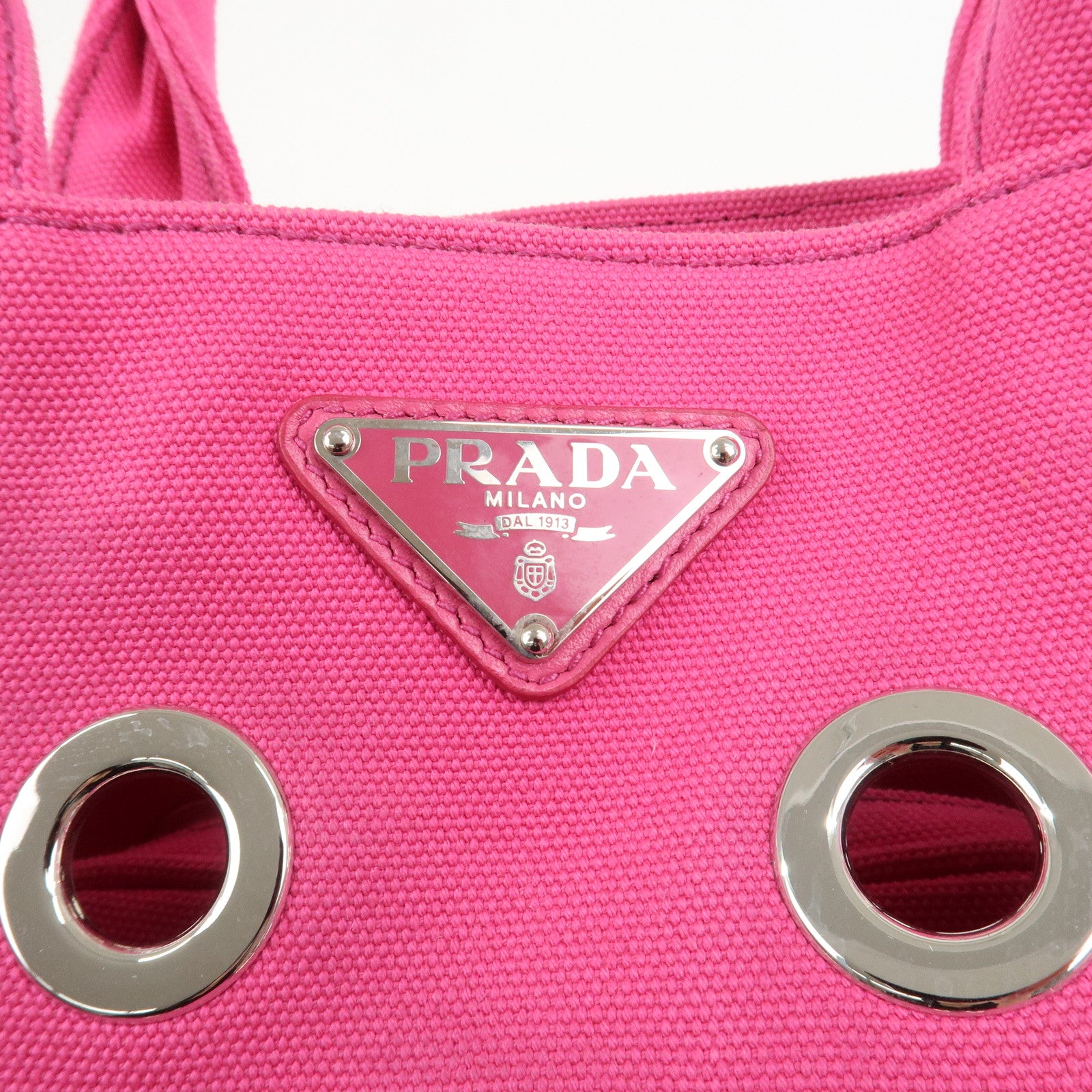 PRADA Grommet Canapa Mini Canvas 2Way Bag Hand Bag Pink 1BG439