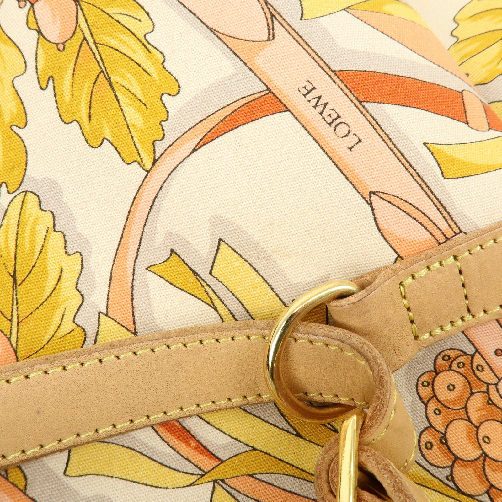 LOEWE Scarf Design Canvas Leather Shoulder Bag Beige Pink