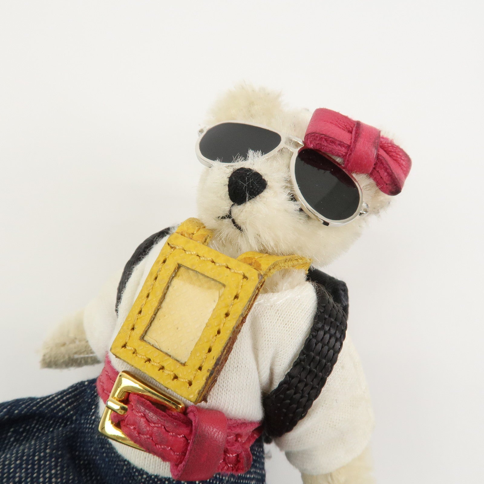 PRADA Triangle Logo Teddy Bear Bag Key Charm Denim Multicolor