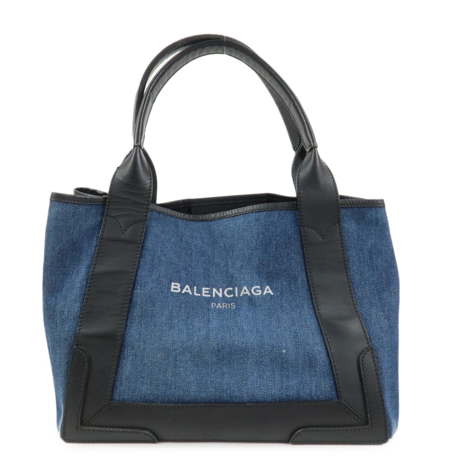 BALENCIAGA Navy Cabas Small Tote Bag Hand Bag Denim Black 339933