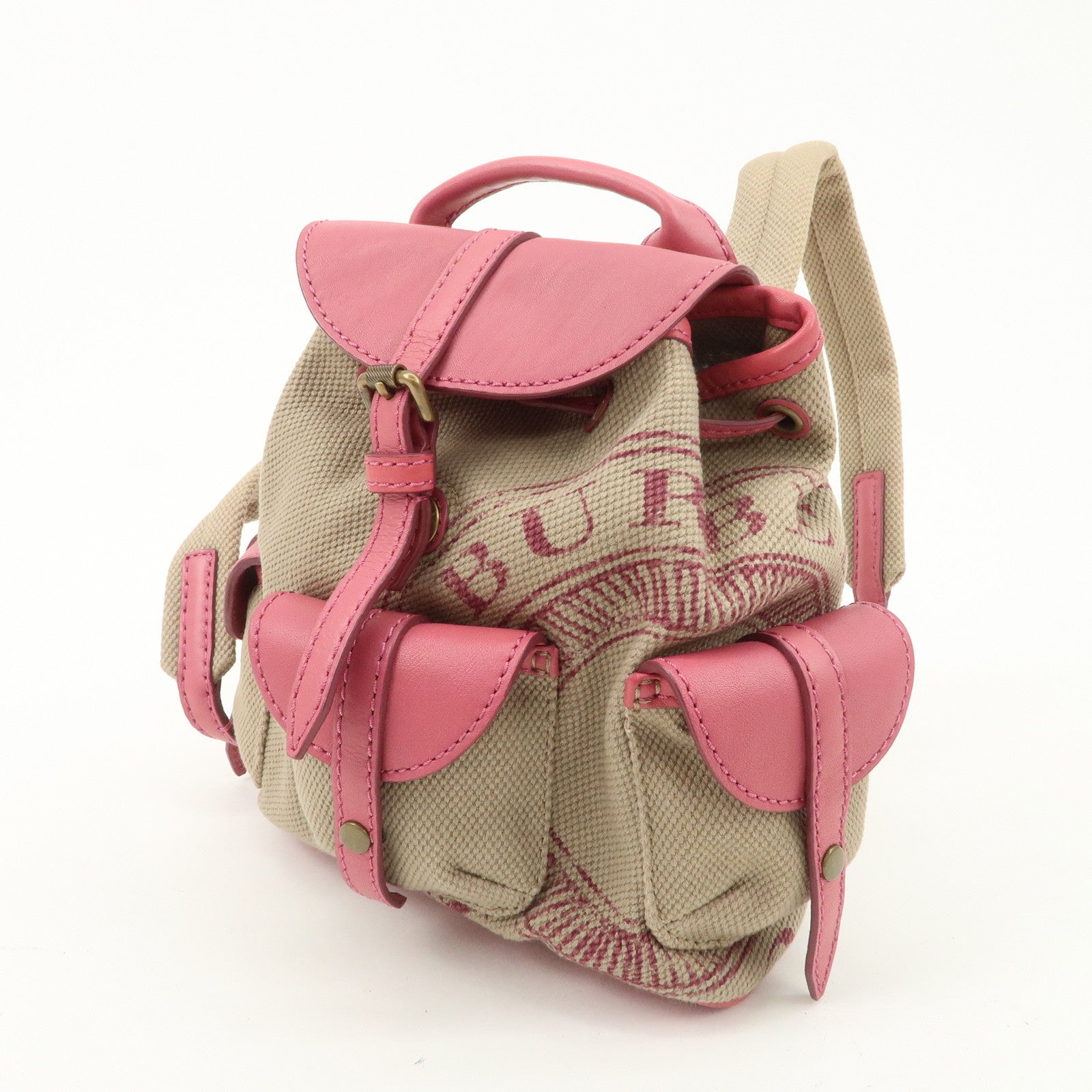 BURBERRY Children Canvas Leather Mini Rucksack Backpack Beige Pink