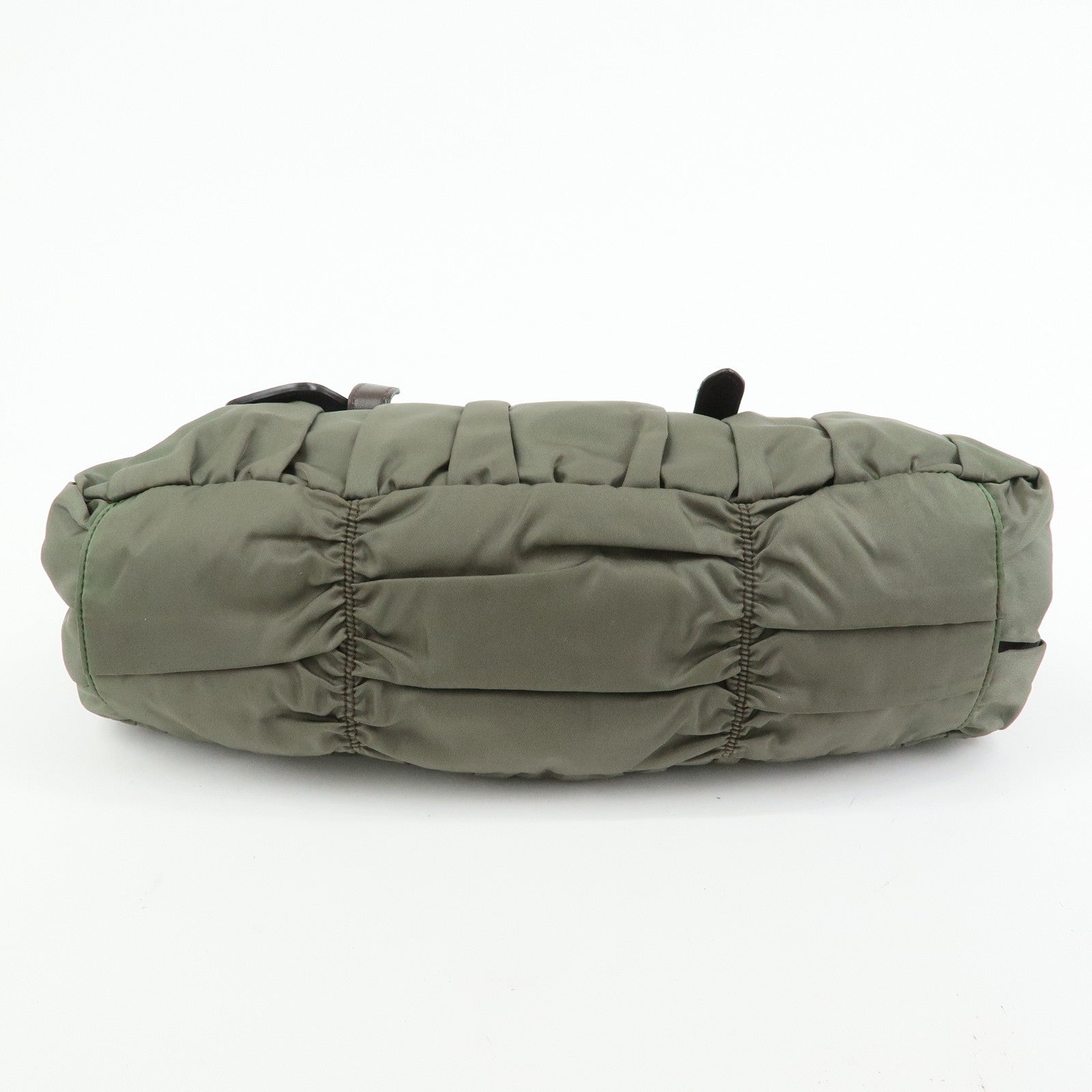 PRADA Nylon Leather Gathered 2Way Bag Hand Bag Khaki BN1407