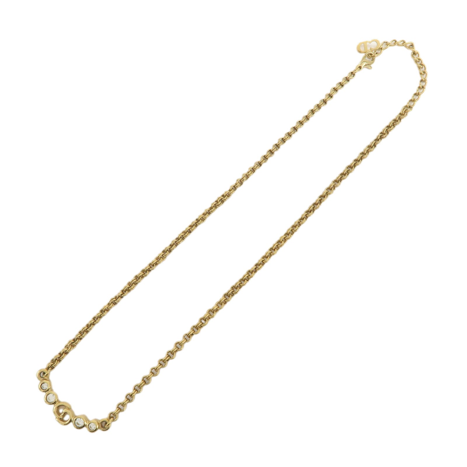 Christian Dior CD Logo Metal Rhinestone Necklace Choker Gold