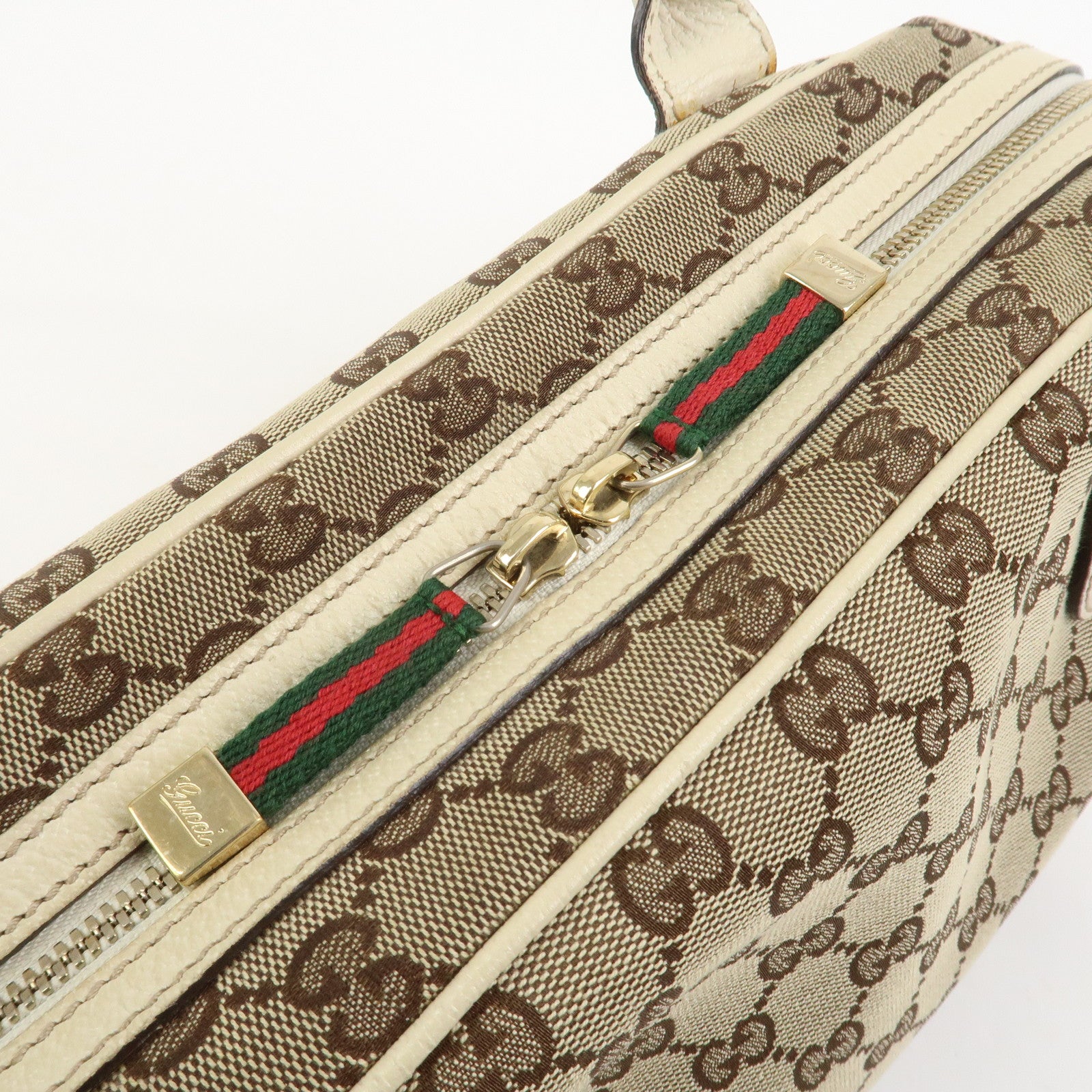 GUCCI Princy Sherry GG Canvas Leather Boston Bag Brown Ivory 161720