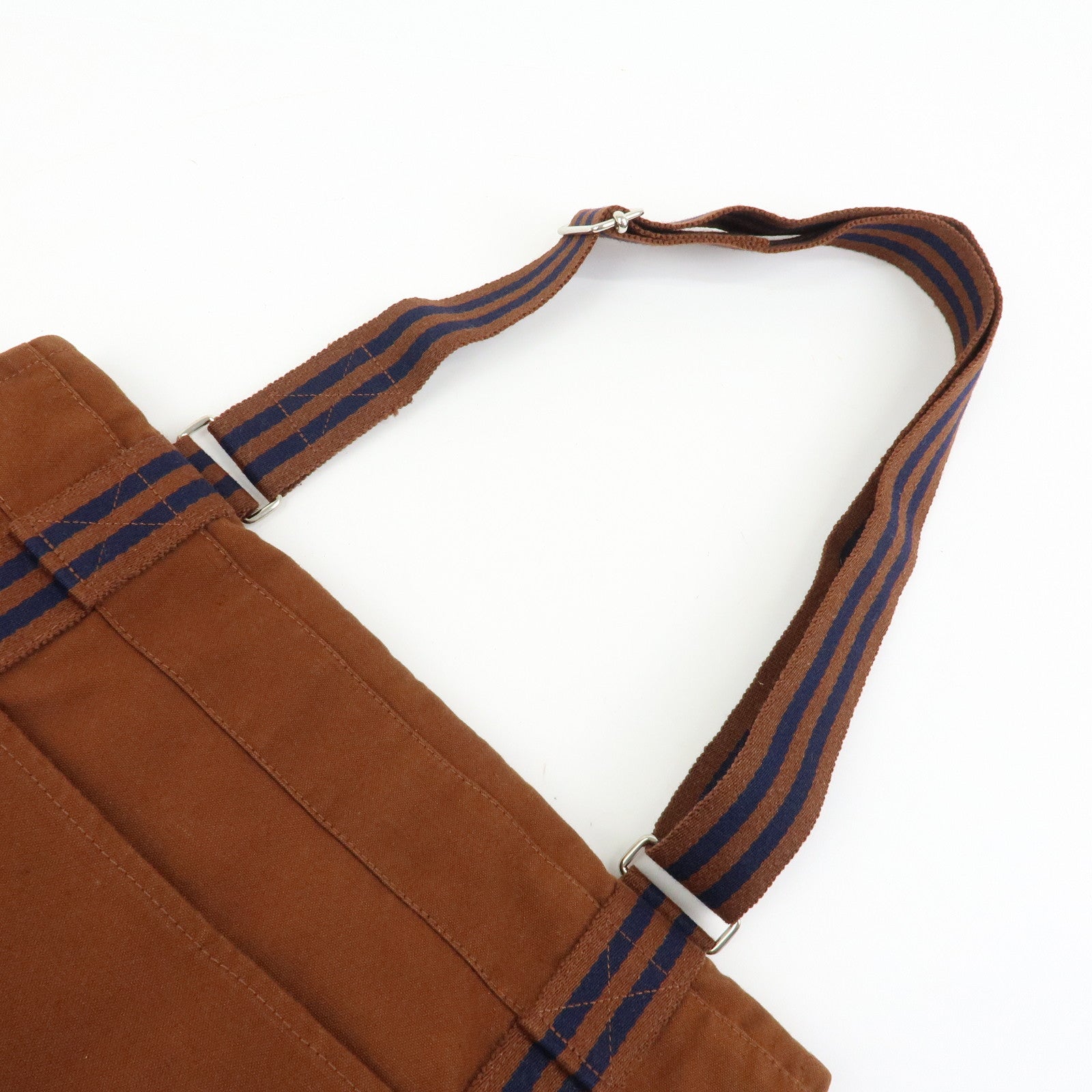 HERMES Basas MM Fourre Toute Cotton Canvas Shoulder Bag Brown