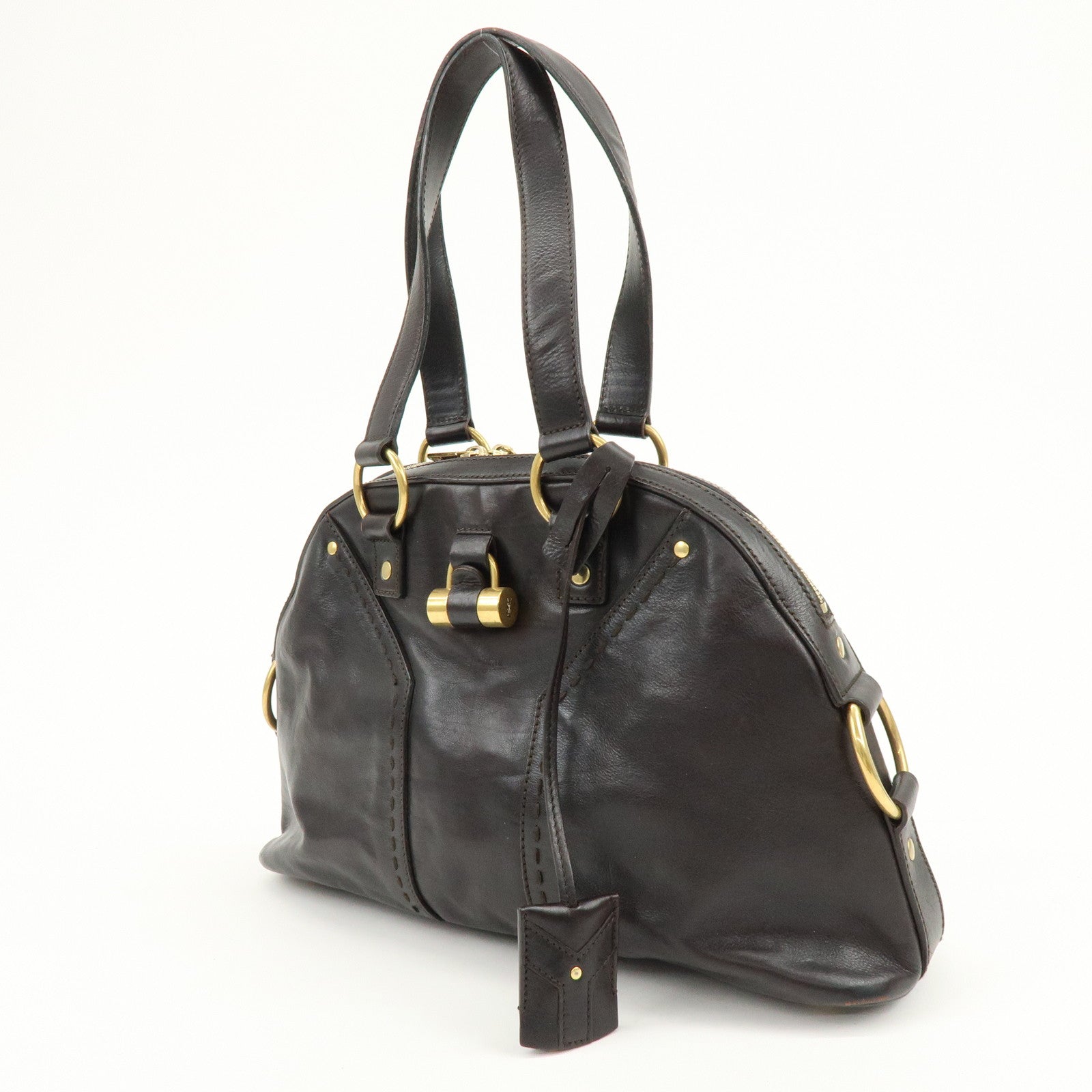 SAINT LAURENT PARIS Muse Leather Hand Bag Dark Brown 156465